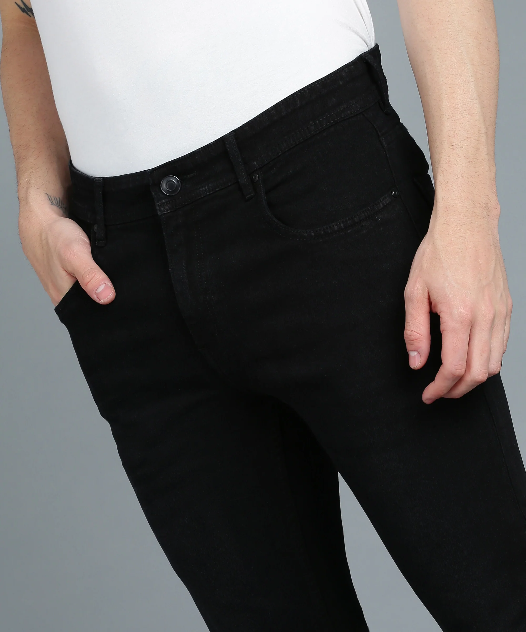 Men's Black Regular Fit Washed Jeans Stretchable - Image 5