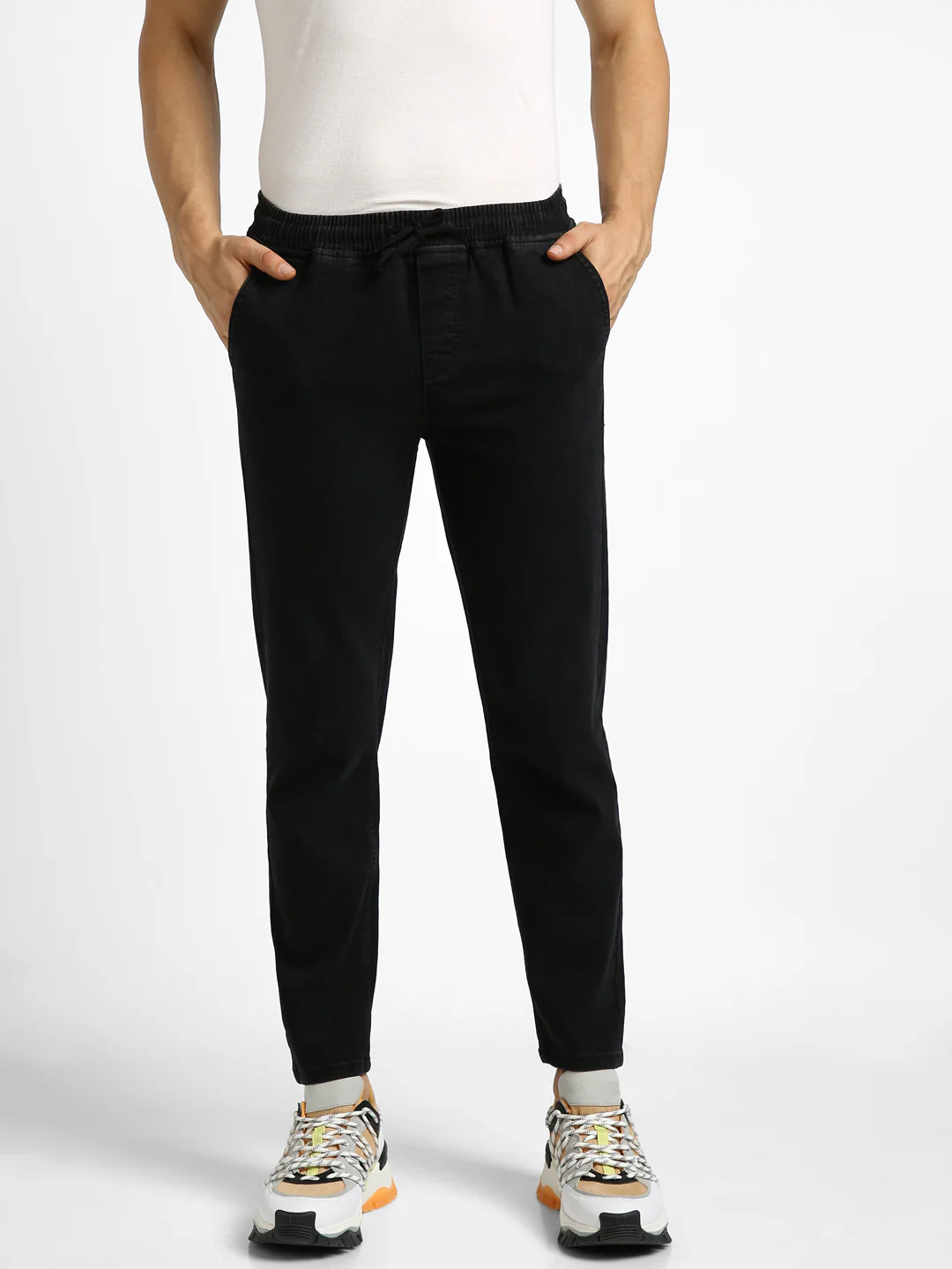 Men's Black Regular Fit Washed Jogger Jeans Stretchable - Image 2