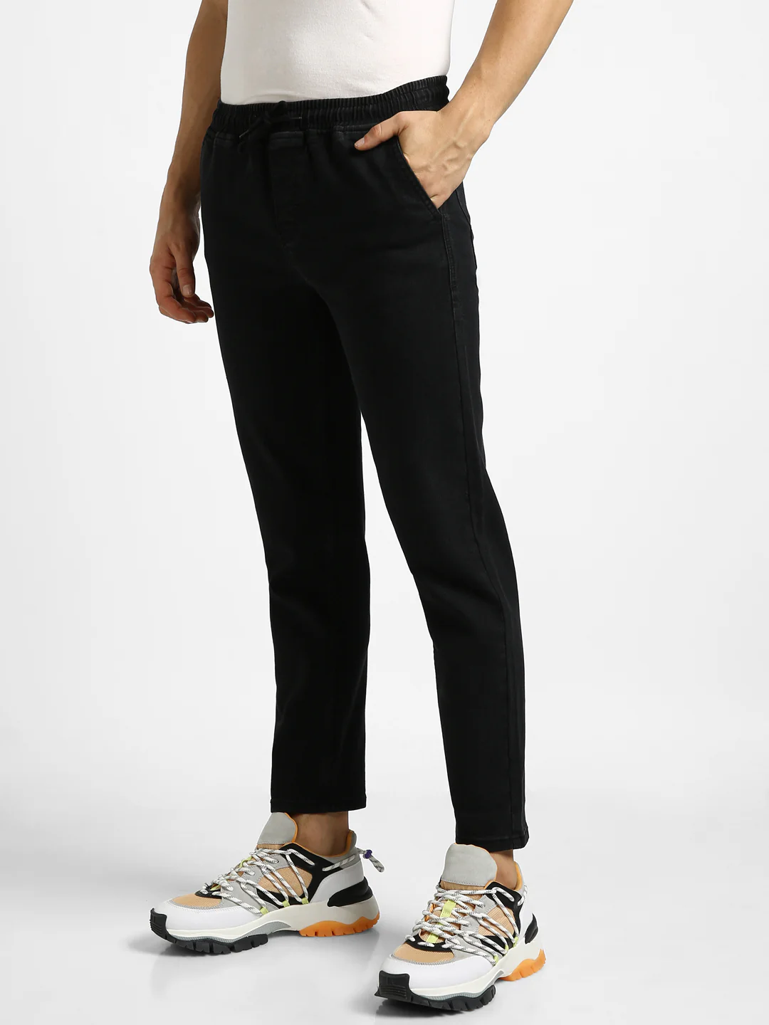 Men's Black Regular Fit Washed Jogger Jeans Stretchable - Image 3