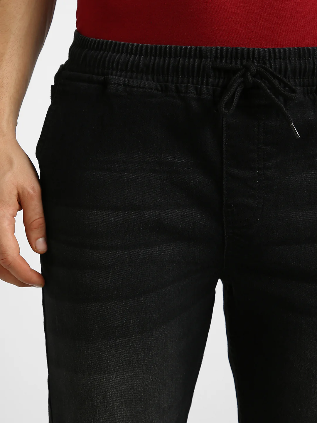 Men's Black Regular Fit Washed Jogger Jeans Stretchable - Image 5