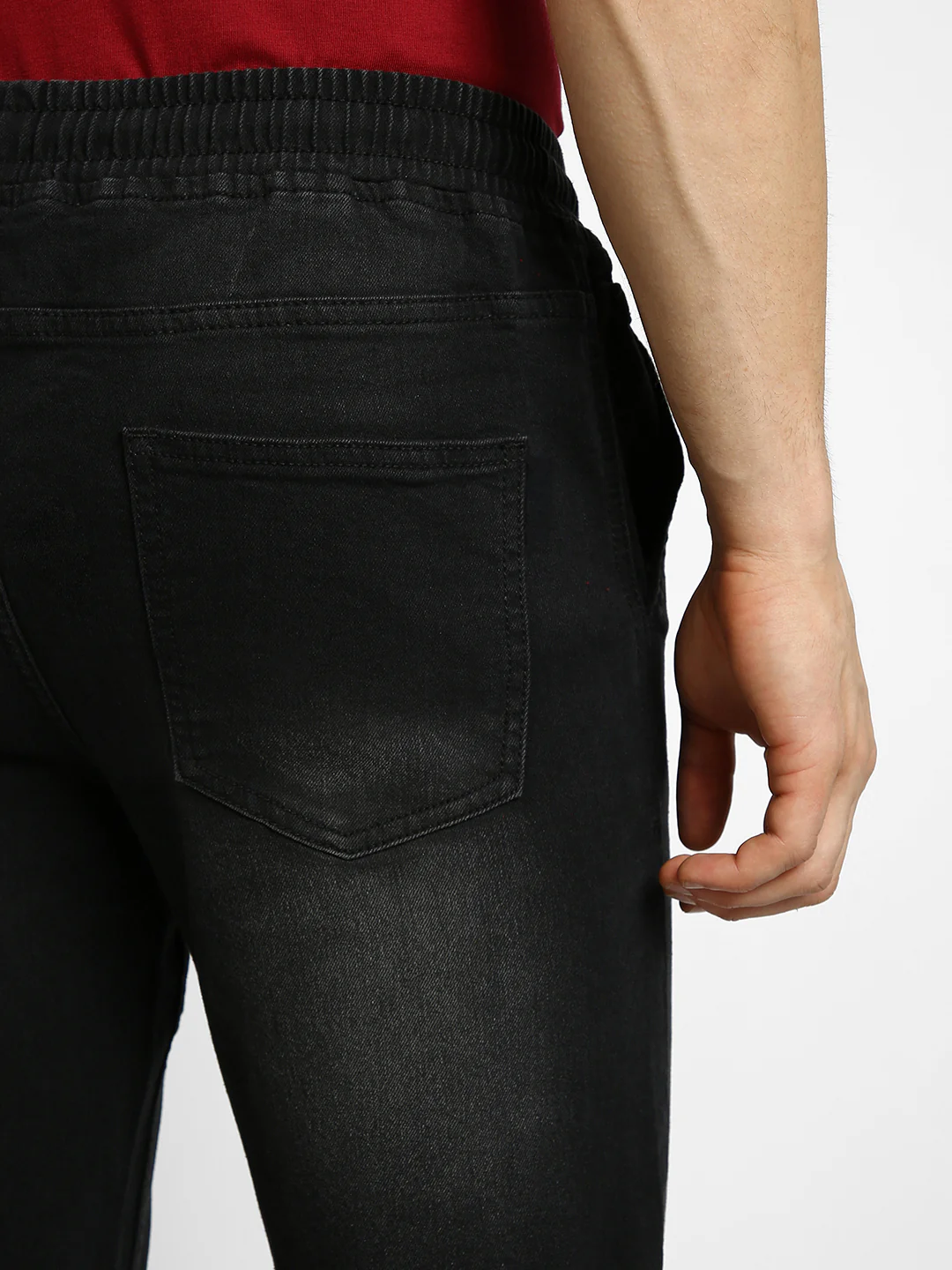 Men's Black Regular Fit Washed Jogger Jeans Stretchable - Image 6