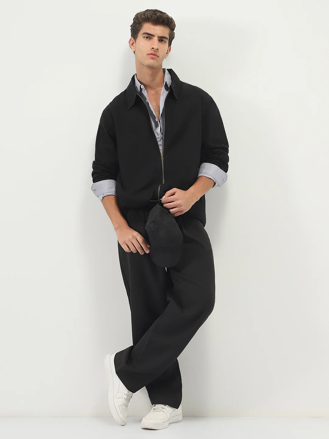 Men's Black Relaxed Fit Full Sleeve Harrington Denim Jacket - Image 5