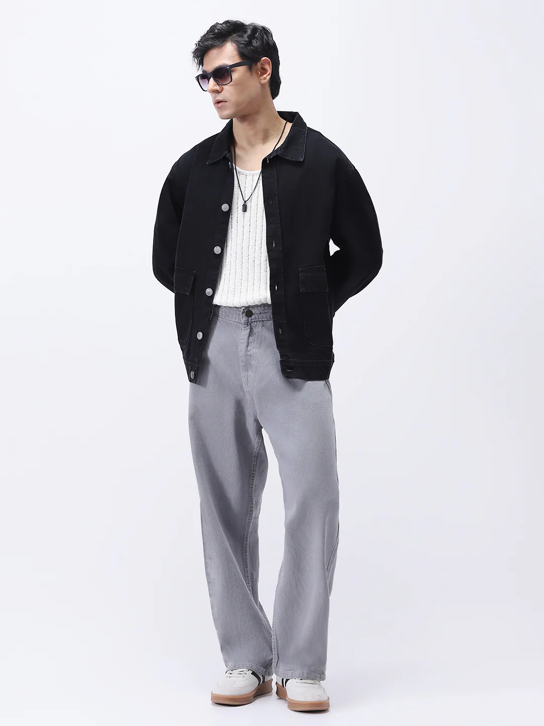 Men's Black Relaxed Fit Full Sleeve Utility Denim Jacket - Image 4