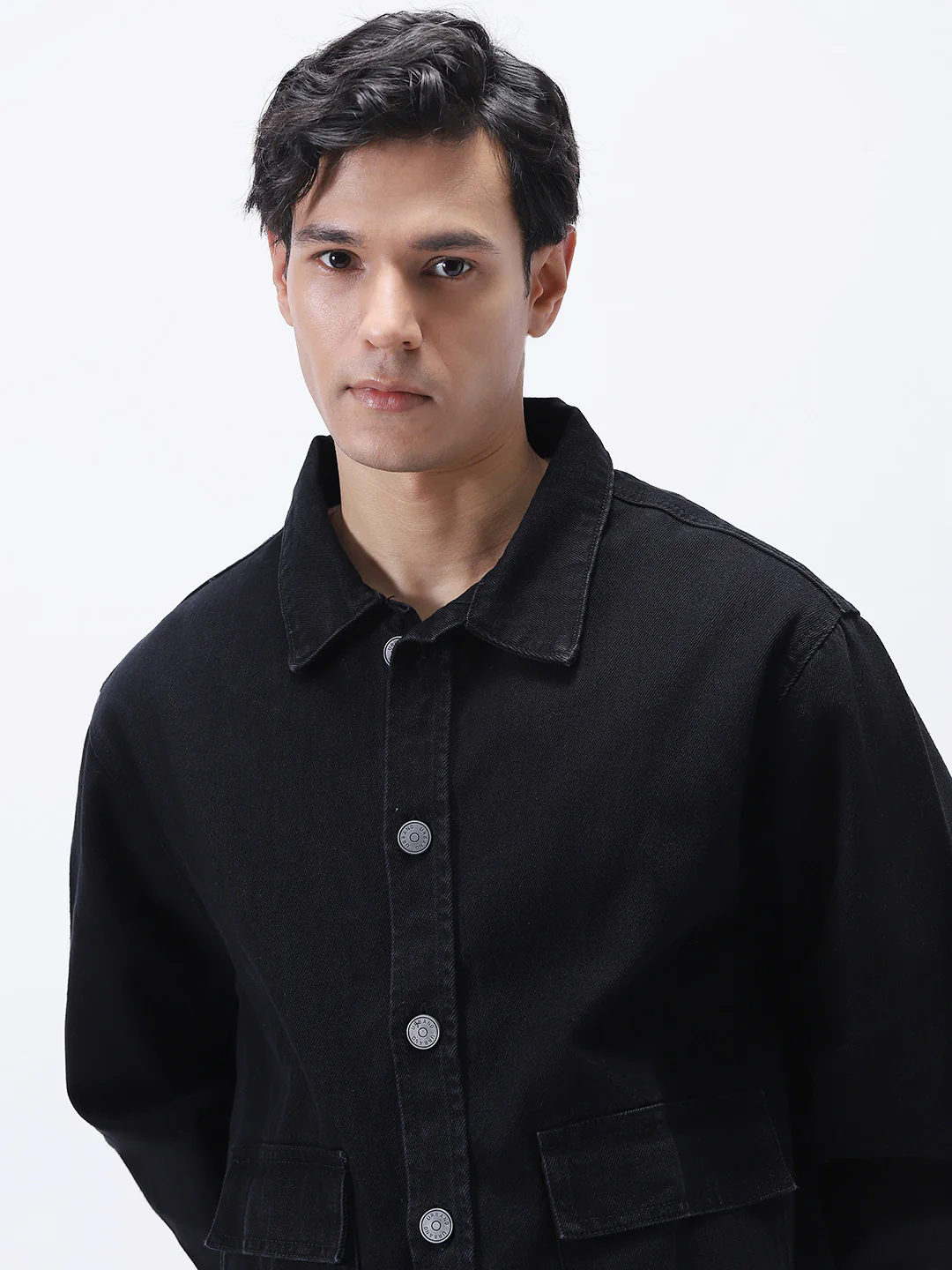 Men's Black Relaxed Fit Full Sleeve Utility Denim Jacket - Image 5