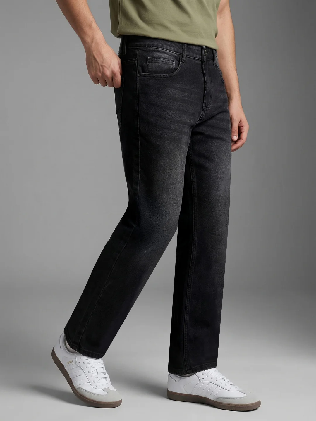 Men's Black Relaxed Fit Washed Denim Jeans Non-Stretchable - Image 2