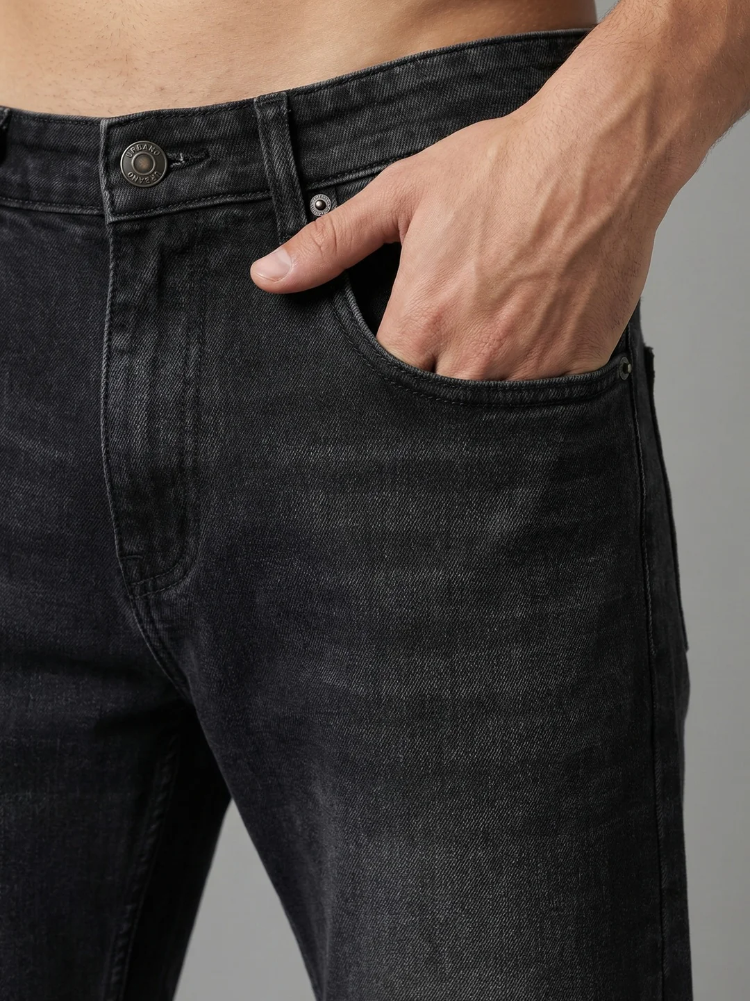 Men's Black Relaxed Fit Washed Denim Jeans Non-Stretchable - Image 5