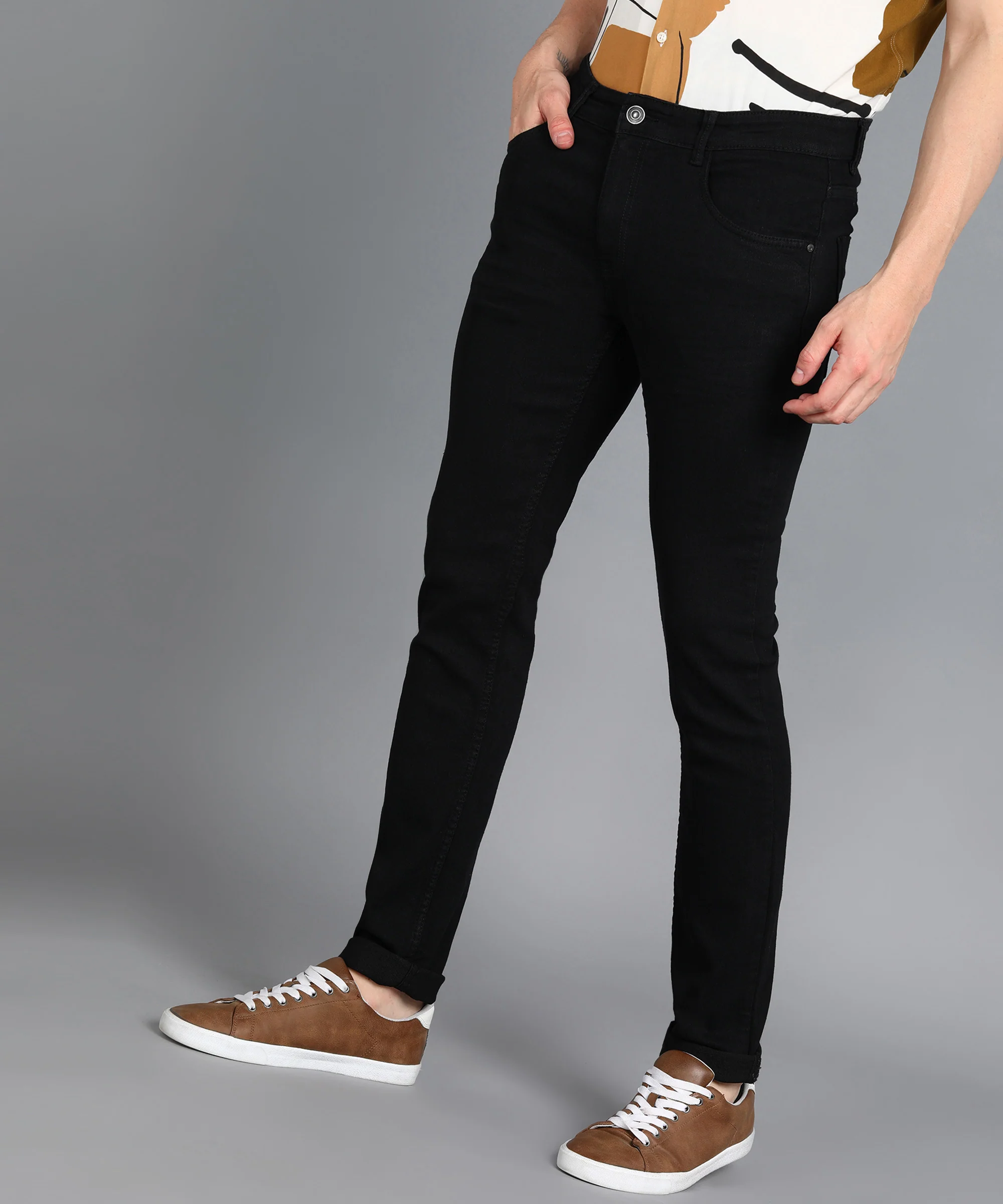Men's Black Skinny Fit Washed Jeans Stretchable - Image 2