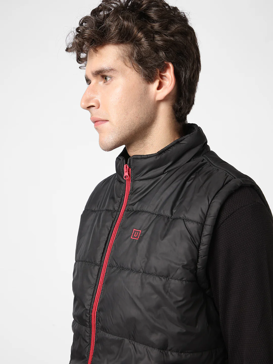 Men's Black Sleeveless Zippered Puffer Jacket - Image 6