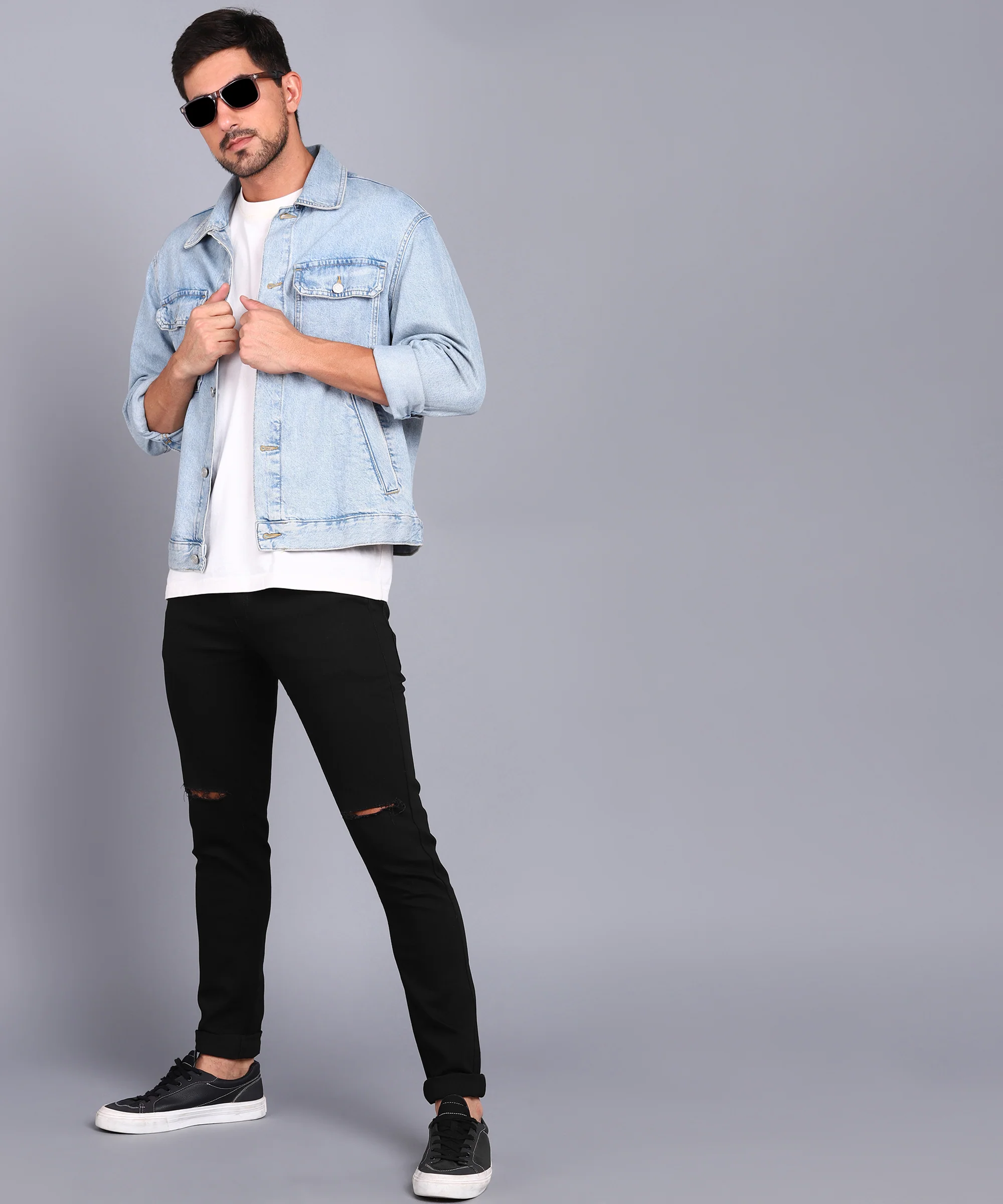 Men's Black Slim Fit Knee Slit Stretchable Jeans - Image 4