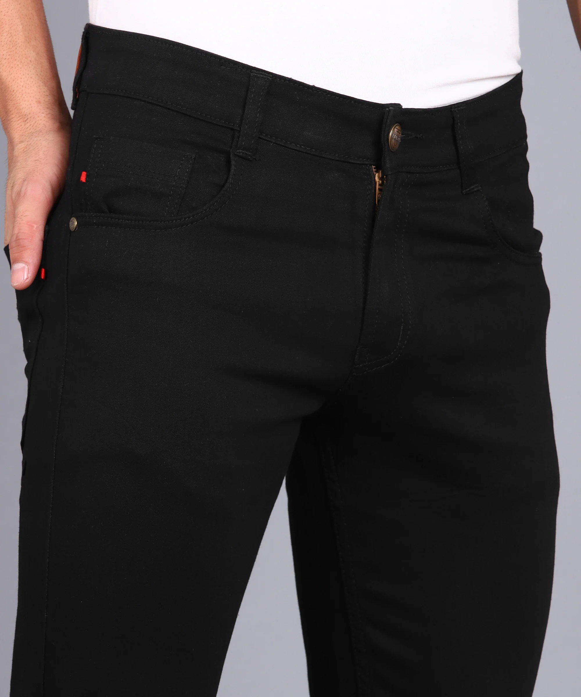 Men's Black Slim Fit Knee Slit Stretchable Jeans - Image 6