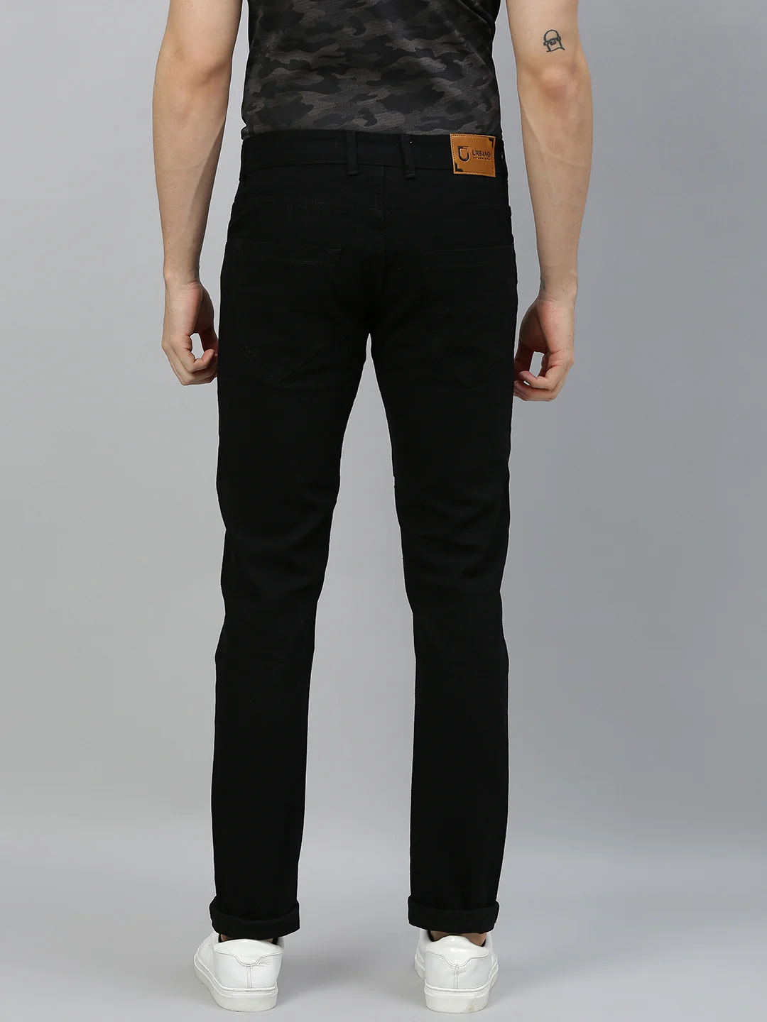 Men's Black Slim Fit Stretch Zippered Jeans - Image 3