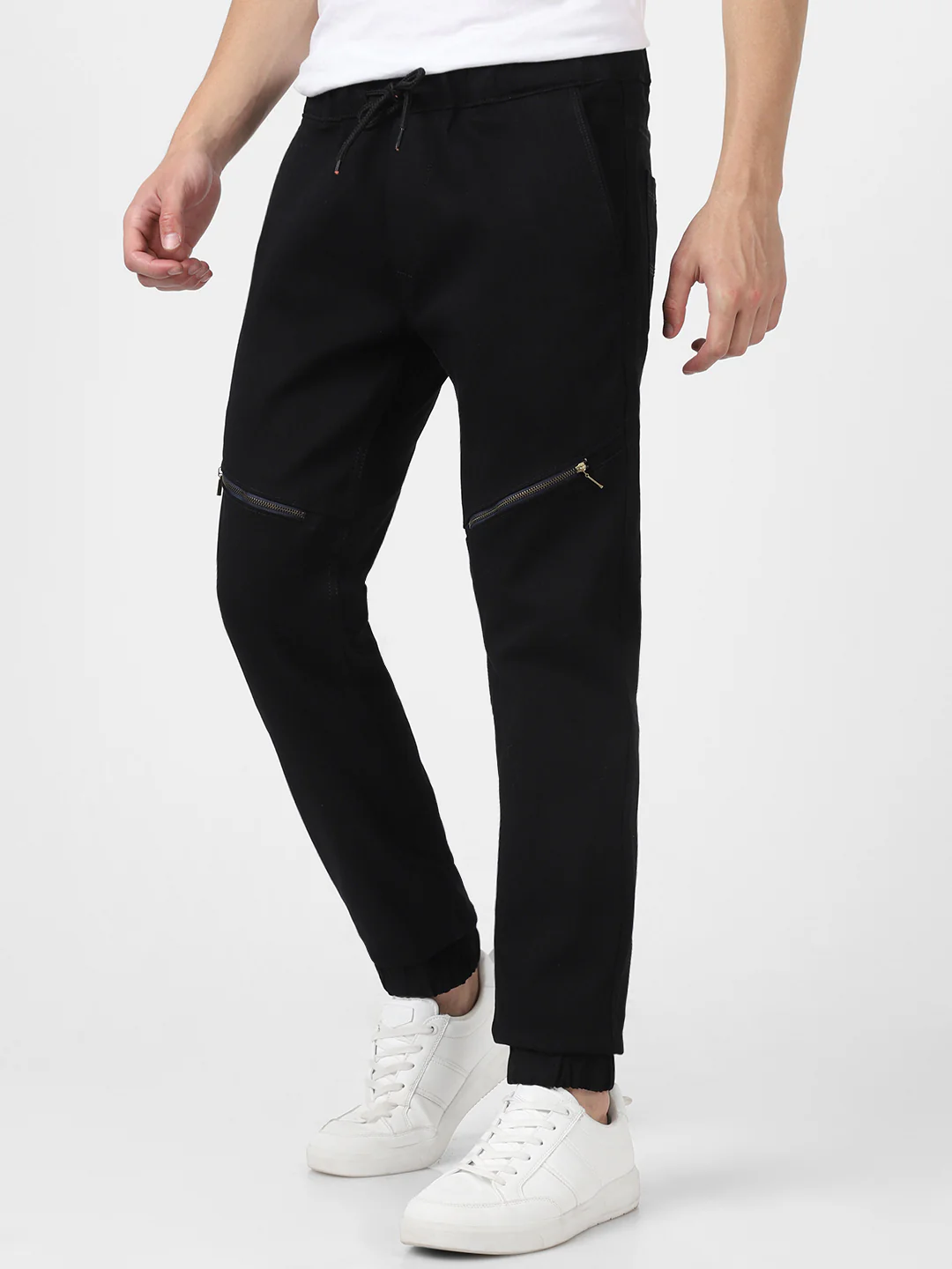 Men's Black Slim Fit Stretch Zippered Jogger Jeans - Image 2