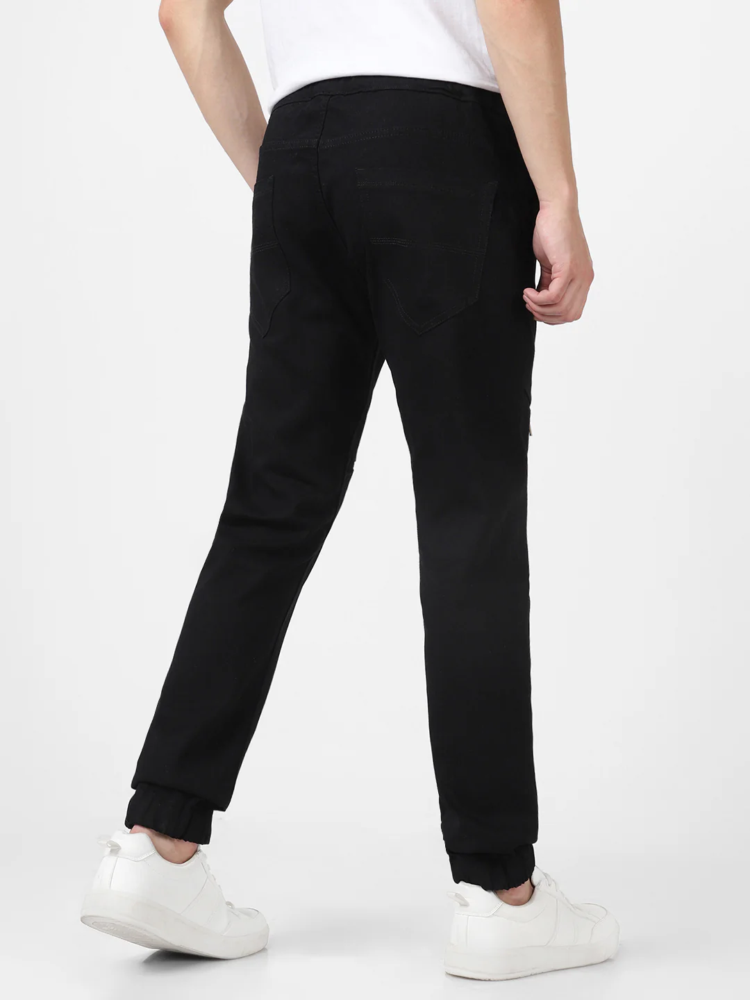 Men's Black Slim Fit Stretch Zippered Jogger Jeans - Image 3