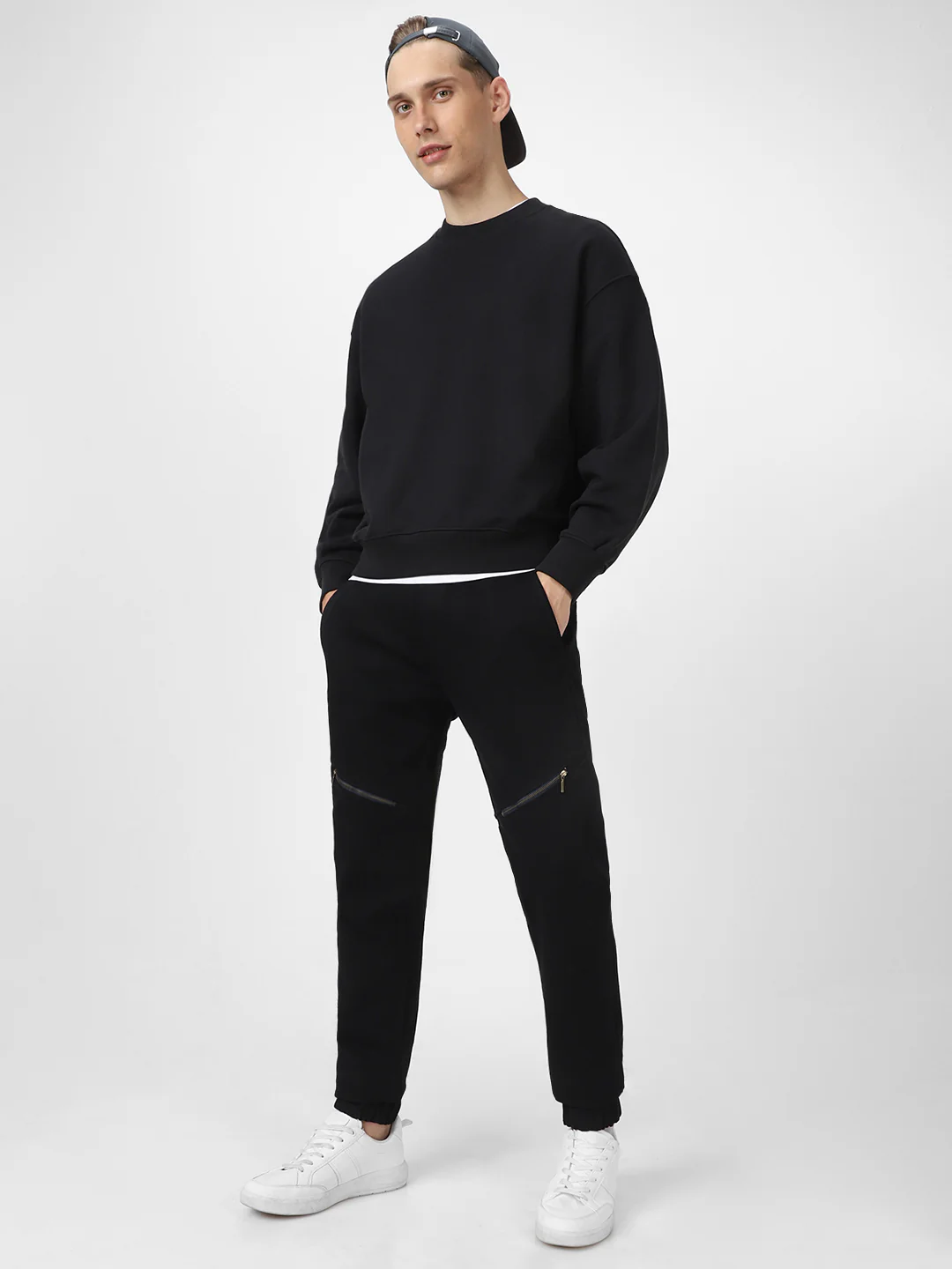 Men's Black Slim Fit Stretch Zippered Jogger Jeans - Image 4