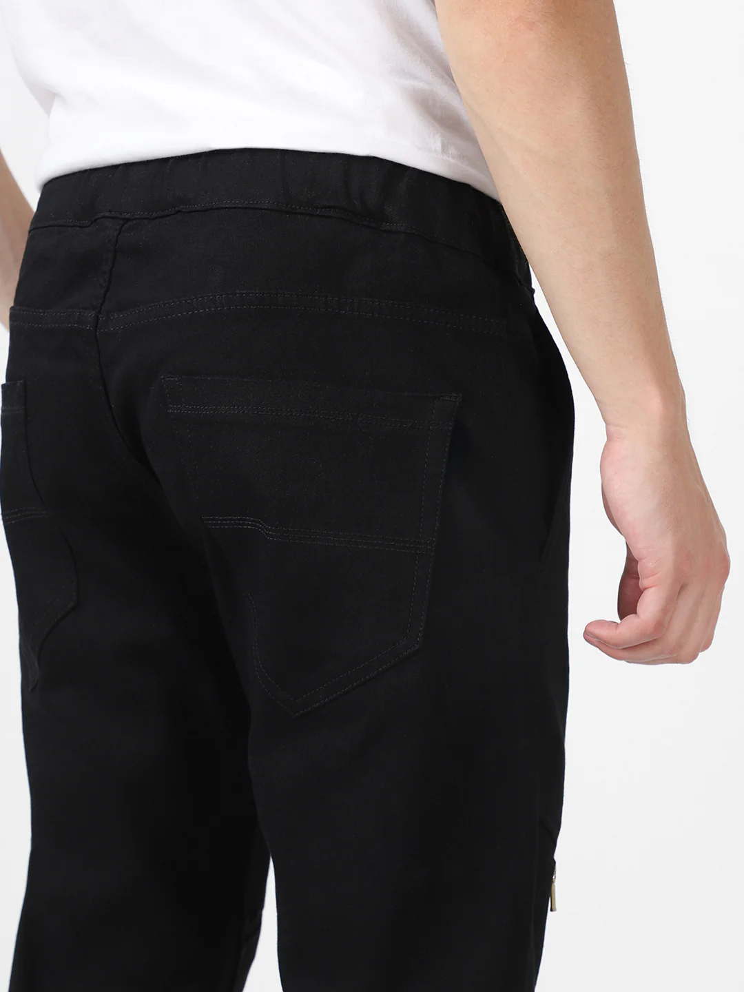 Men's Black Slim Fit Stretch Zippered Jogger Jeans - Image 5