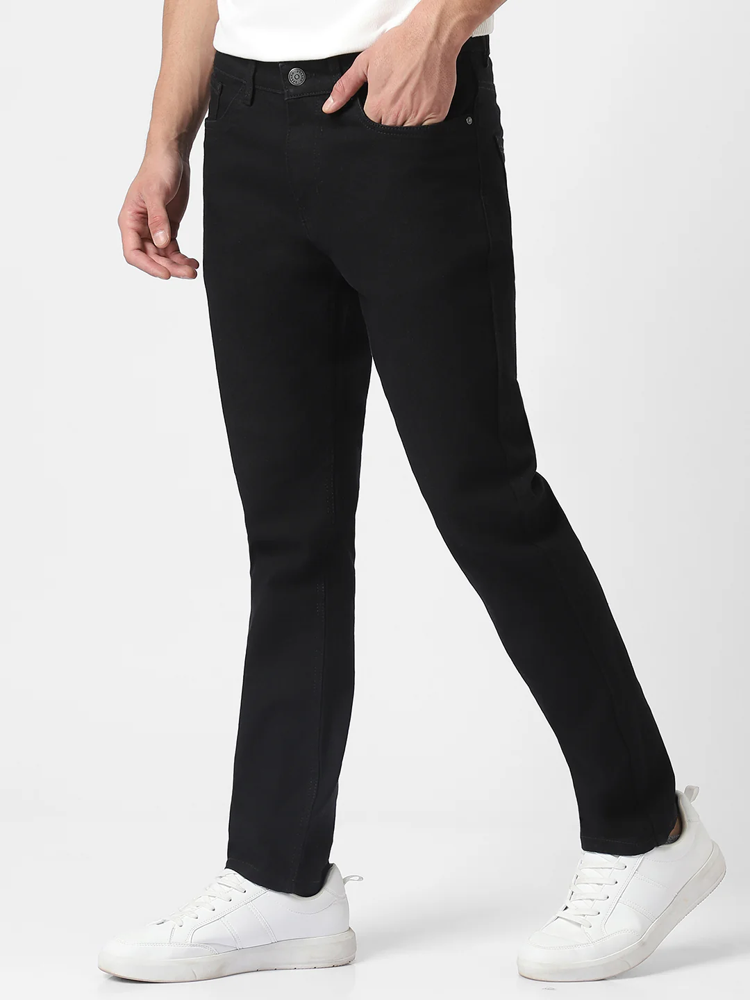 Men's Black Slim Fit Solid Jeans Stretchable - Image 2