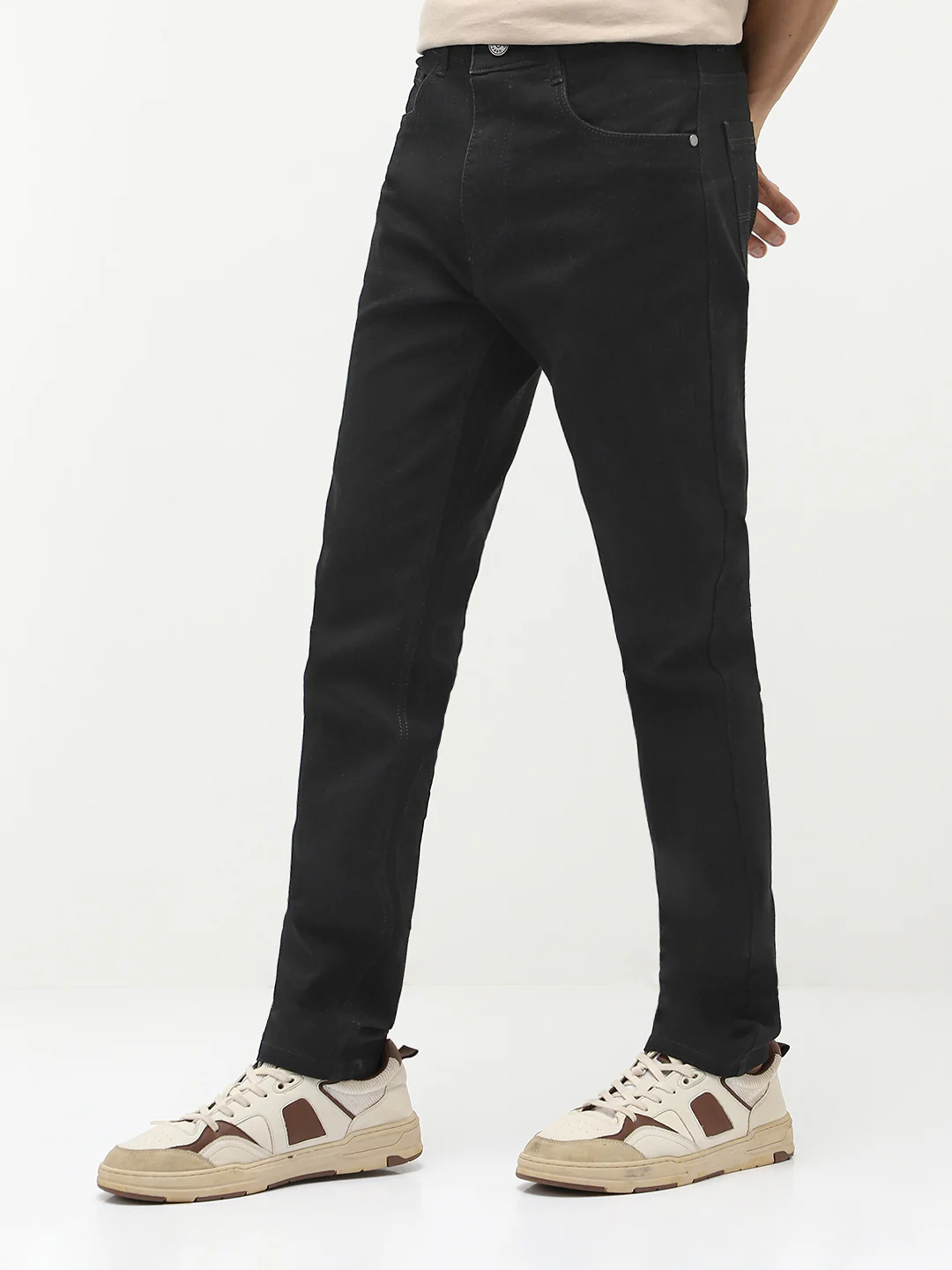 Men Slim Mid Rise Black Jeans Stretchable - Image 3