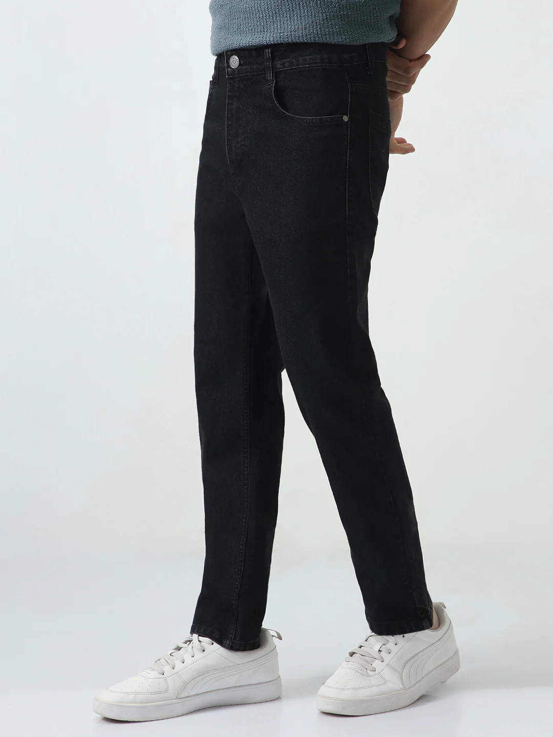Men's Black Slim Fit Washed Denim Jeans Stretchable - Image 3