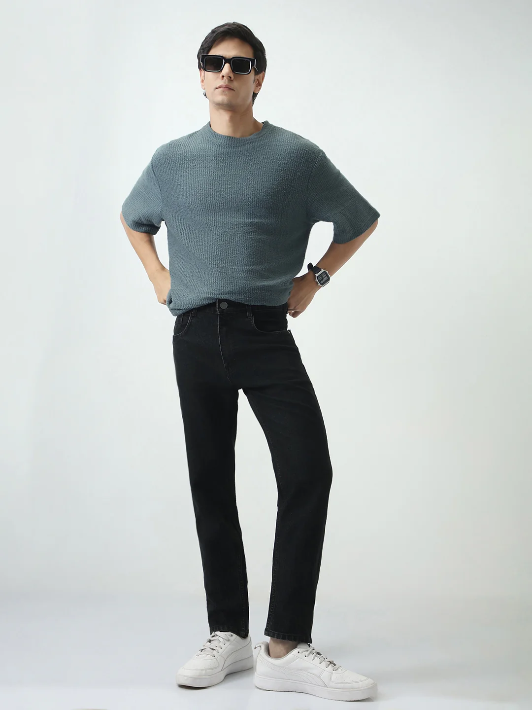 Men's Black Slim Fit Washed Denim Jeans Stretchable - Image 5