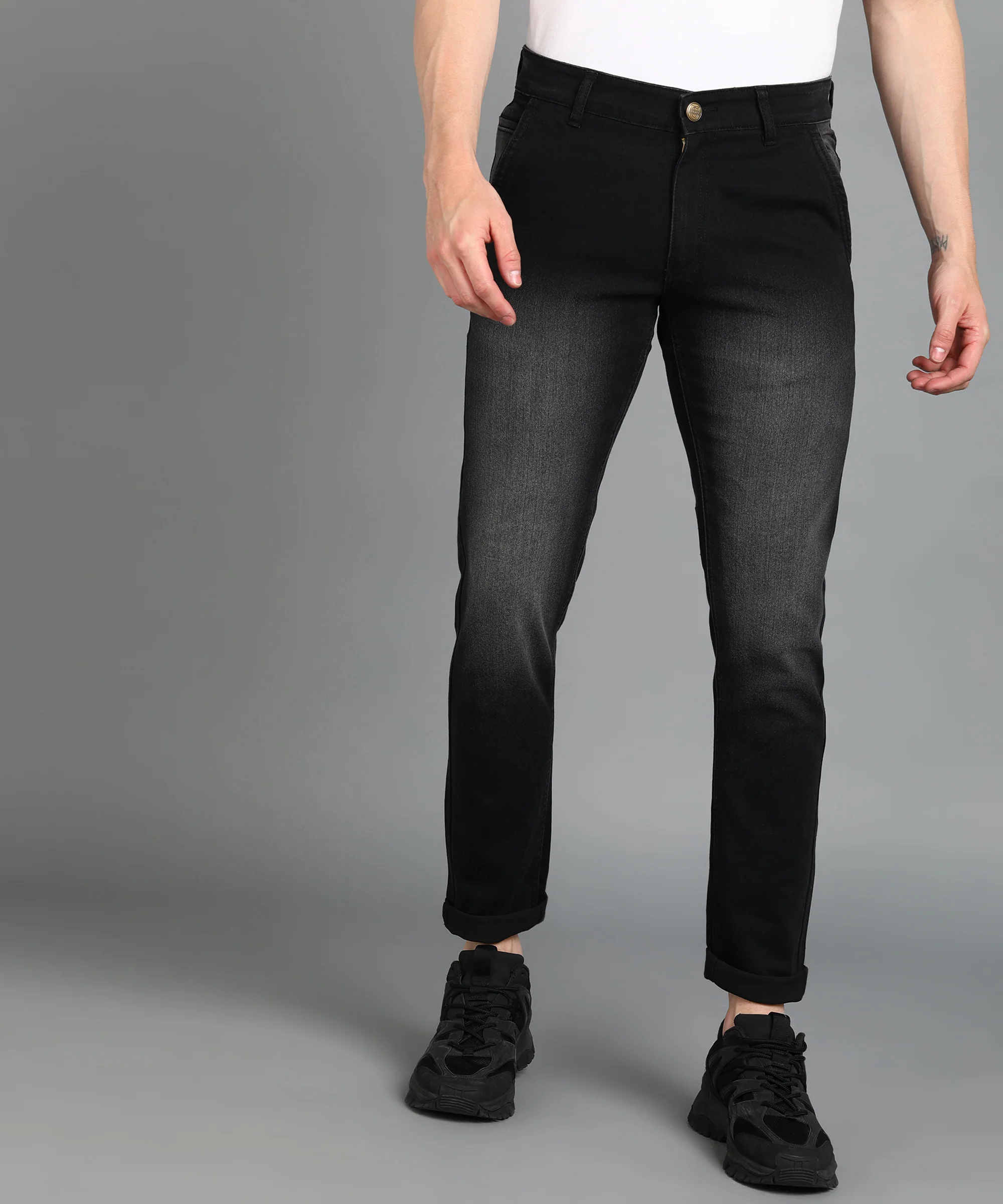 Men's Black Slim Fit Washed Jeans Stretchable - Image 2