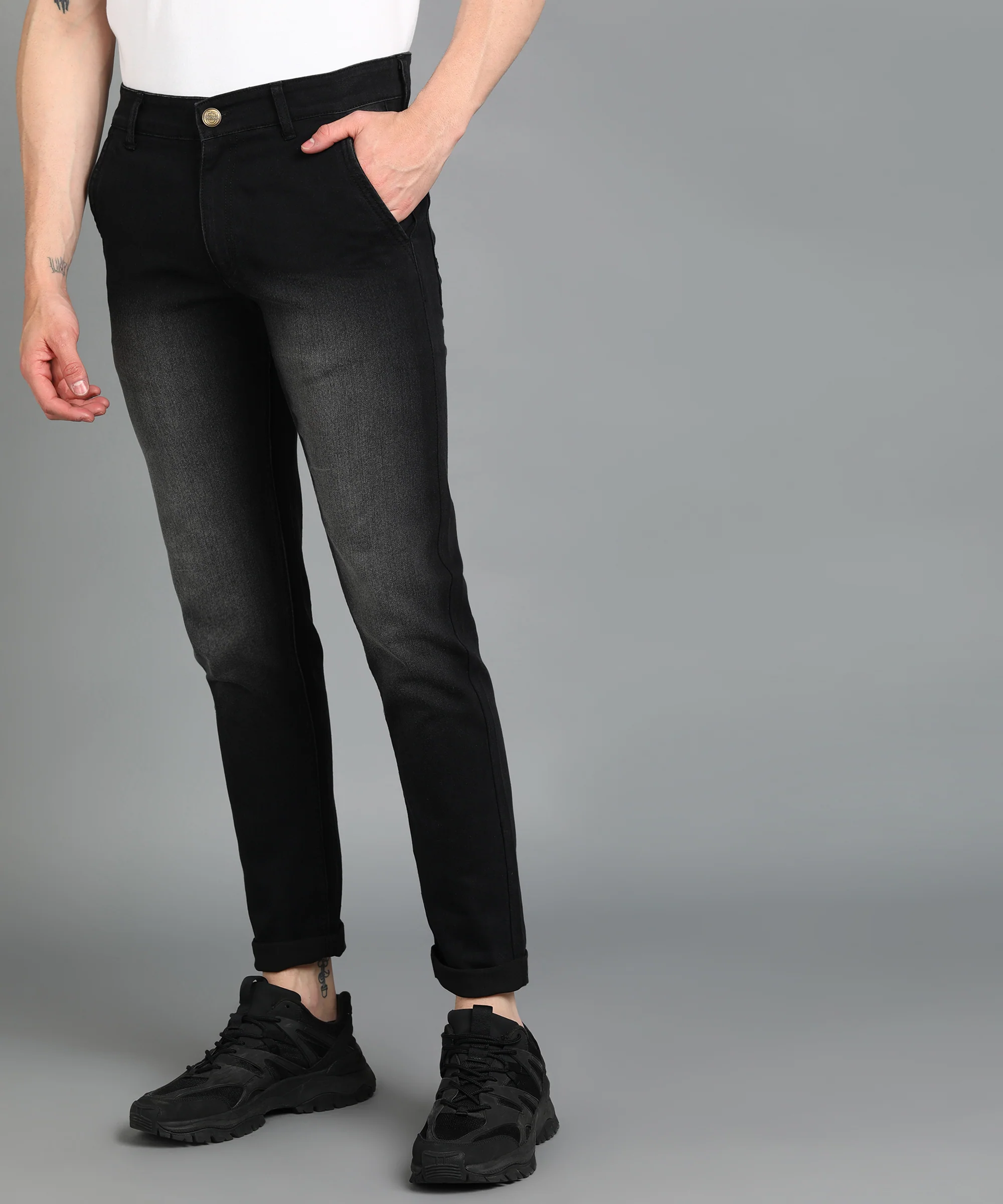 Men's Black Slim Fit Washed Jeans Stretchable - Image 3