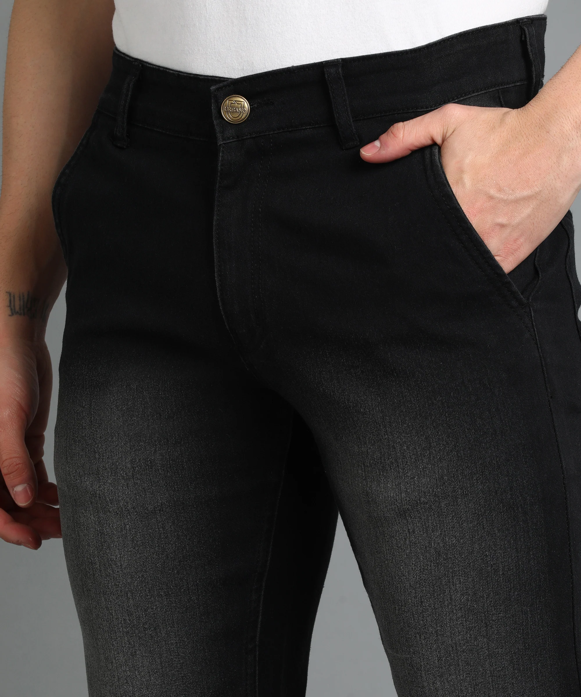 Men's Black Slim Fit Washed Jeans Stretchable - Image 6