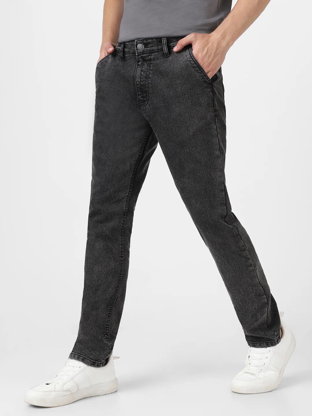 Men's Black Slim Fit Washed Jeans Stretchable - Image 2