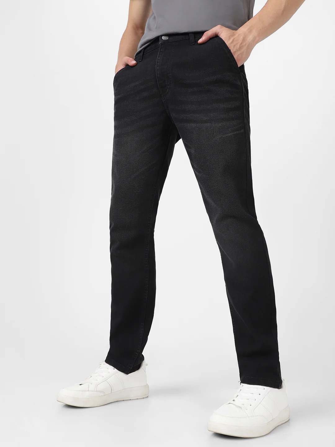 Men's Black Slim Fit Washed Jeans Stretchable - Image 2