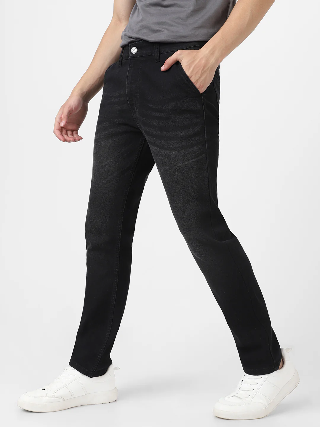 Men's Black Slim Fit Washed Jeans Stretchable - Image 3