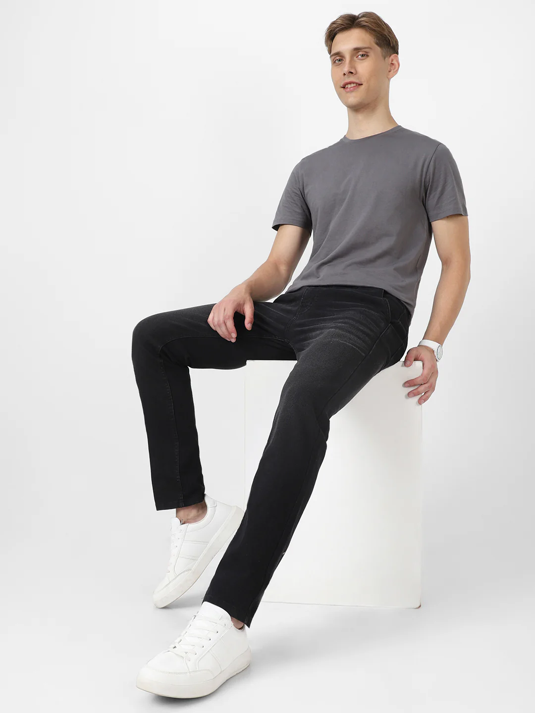 Men's Black Slim Fit Washed Jeans Stretchable - Image 5