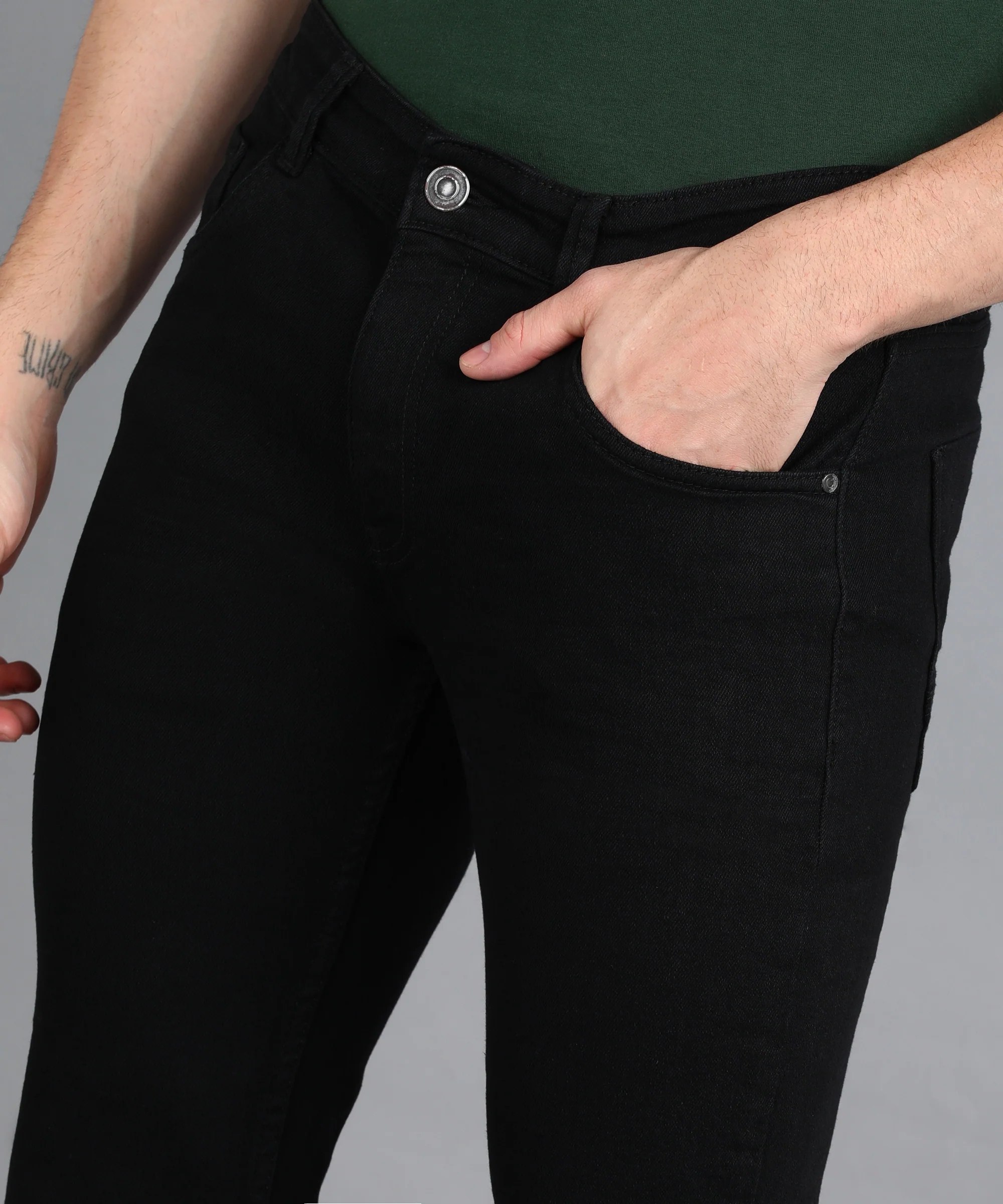 Men's Black Slim Fit Washed Jeans Stretchable - Image 5