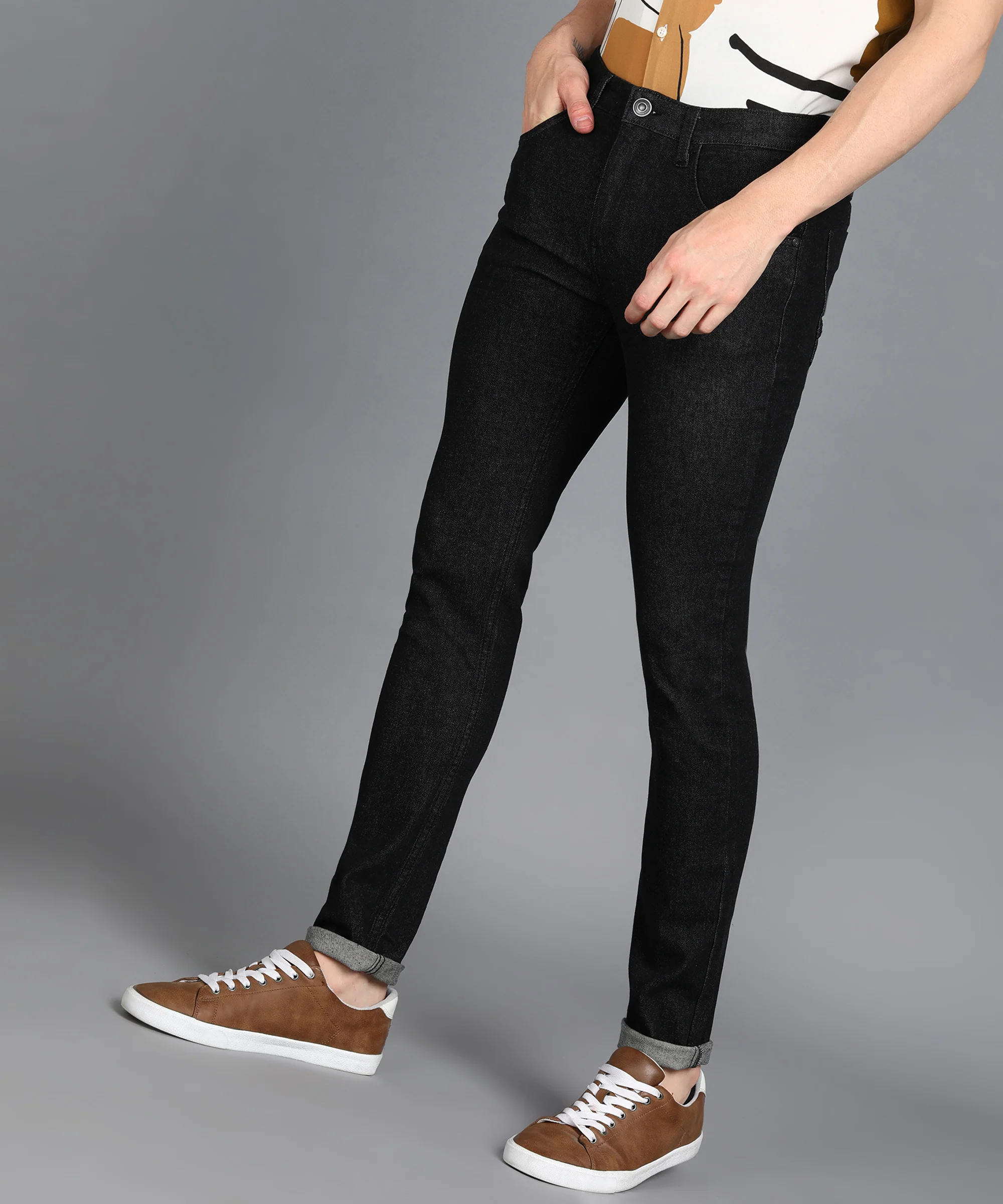 Men's Black Slim Fit Washed Jeans Stretchable - Image 2