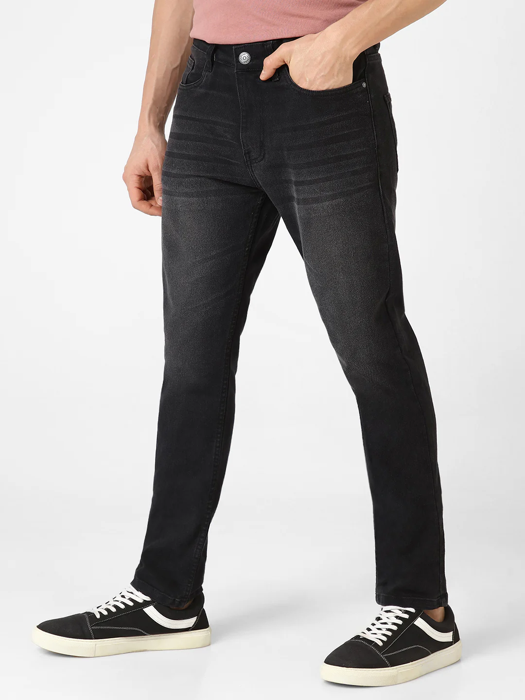 Men's Black Slim Fit Washed Jeans Stretchable - Image 2