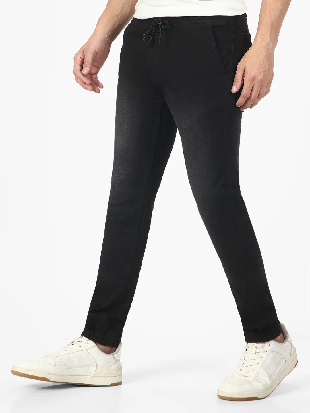 Men's Black Slim Fit Washed Jogger Jeans Stretchable - Image 2