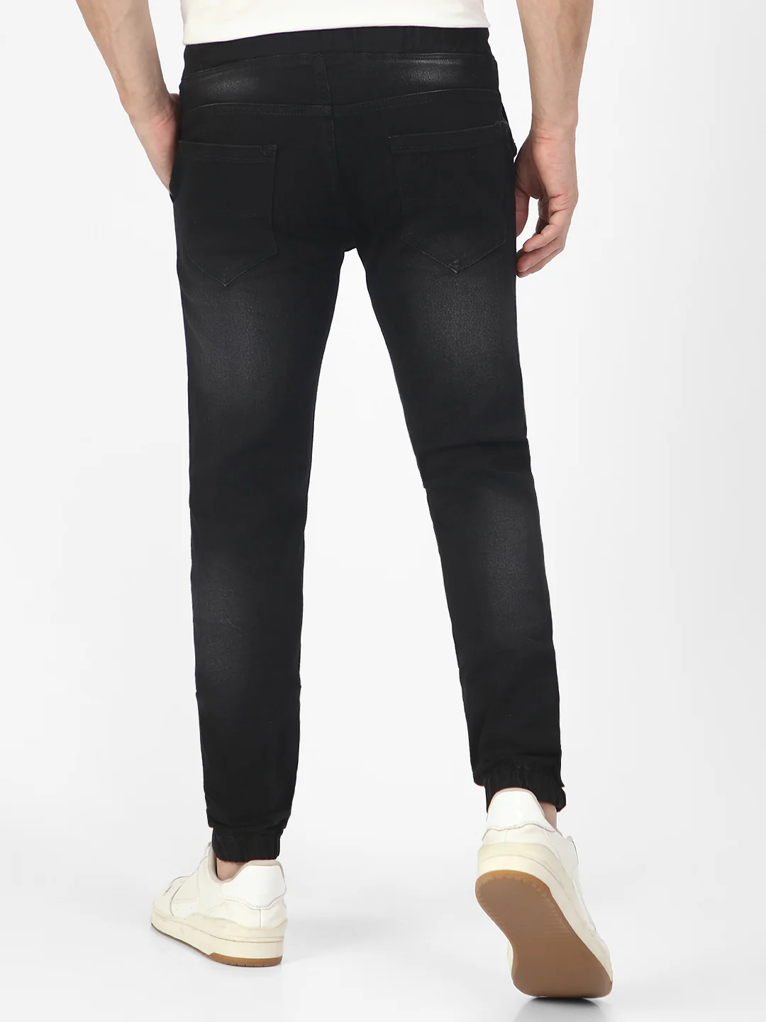 Men's Black Slim Fit Washed Jogger Jeans Stretchable - Image 3