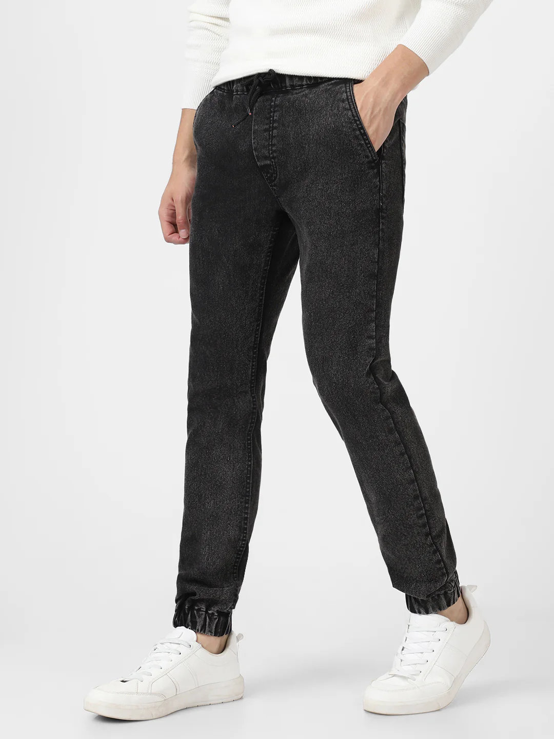 Men's Black Slim Fit Washed Jogger Jeans Stretchable - Image 2