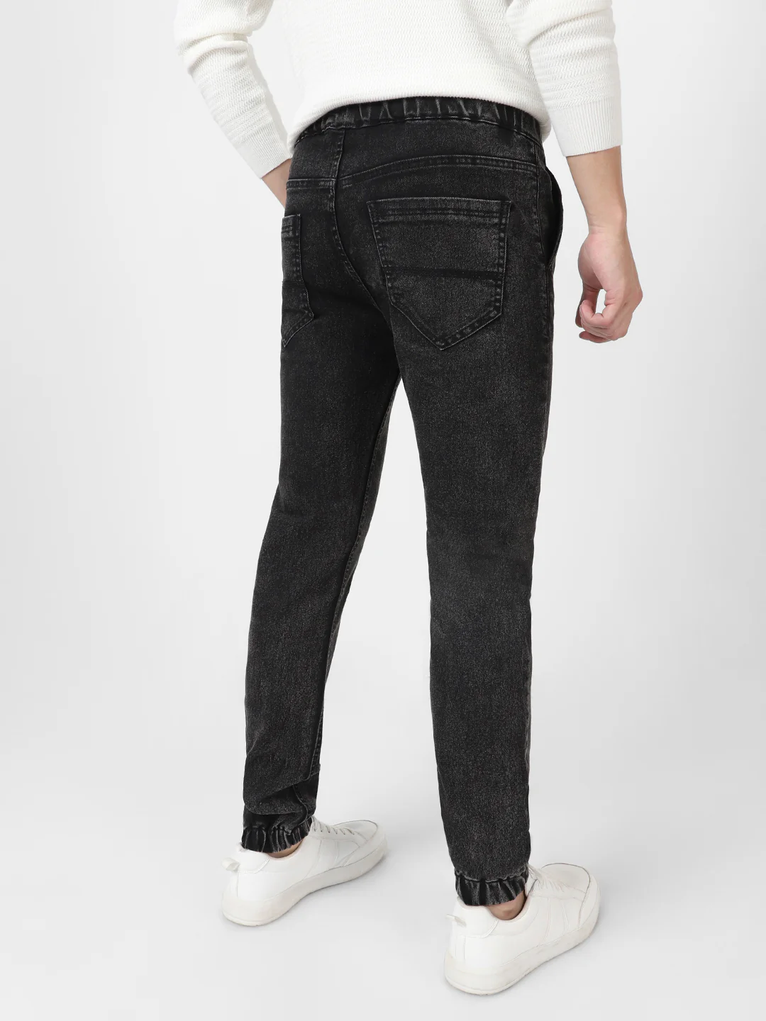 Men's Black Slim Fit Washed Jogger Jeans Stretchable - Image 3