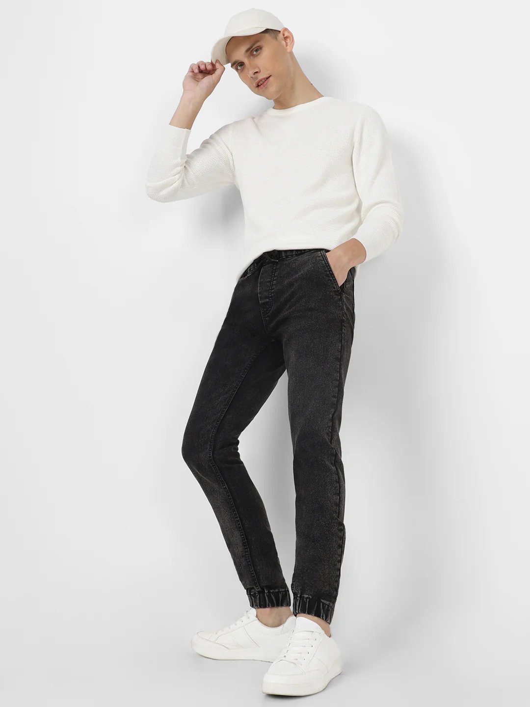 Men's Black Slim Fit Washed Jogger Jeans Stretchable - Image 4