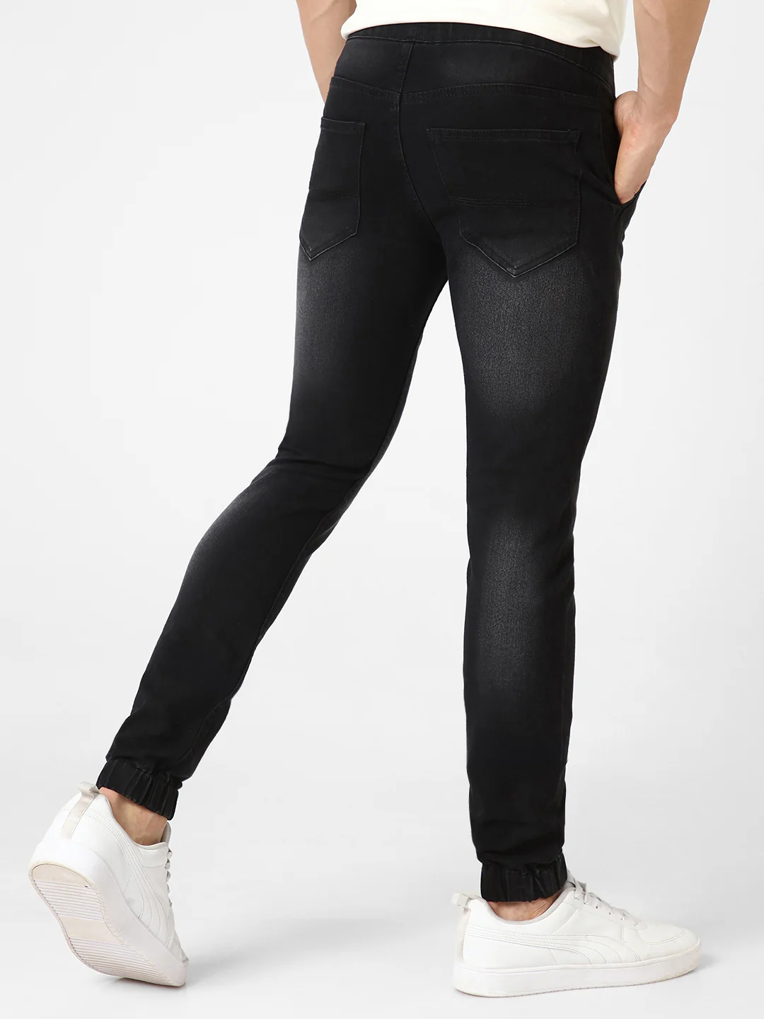 Men's Black Slim Fit Washed Jogger Jeans Stretchable - Image 4