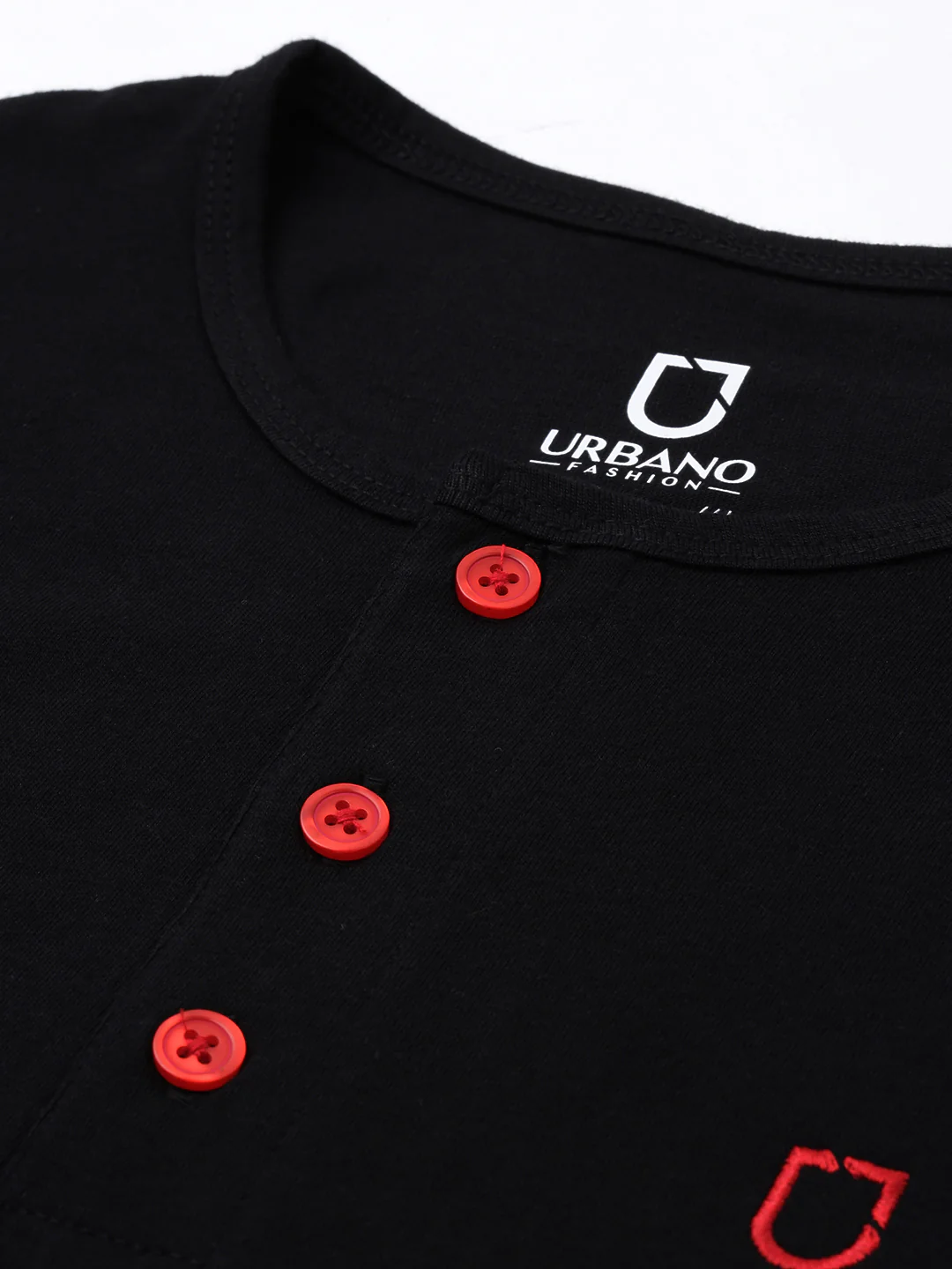 Men's Black Solid Henley Neck Slim Fit Cotton T-Shirt - Image 5