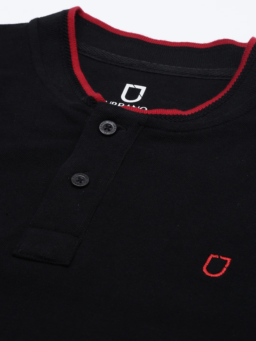 Men's Black Solid Mandarin Collar Slim Fit Cotton Polo T-Shirt - Image 4