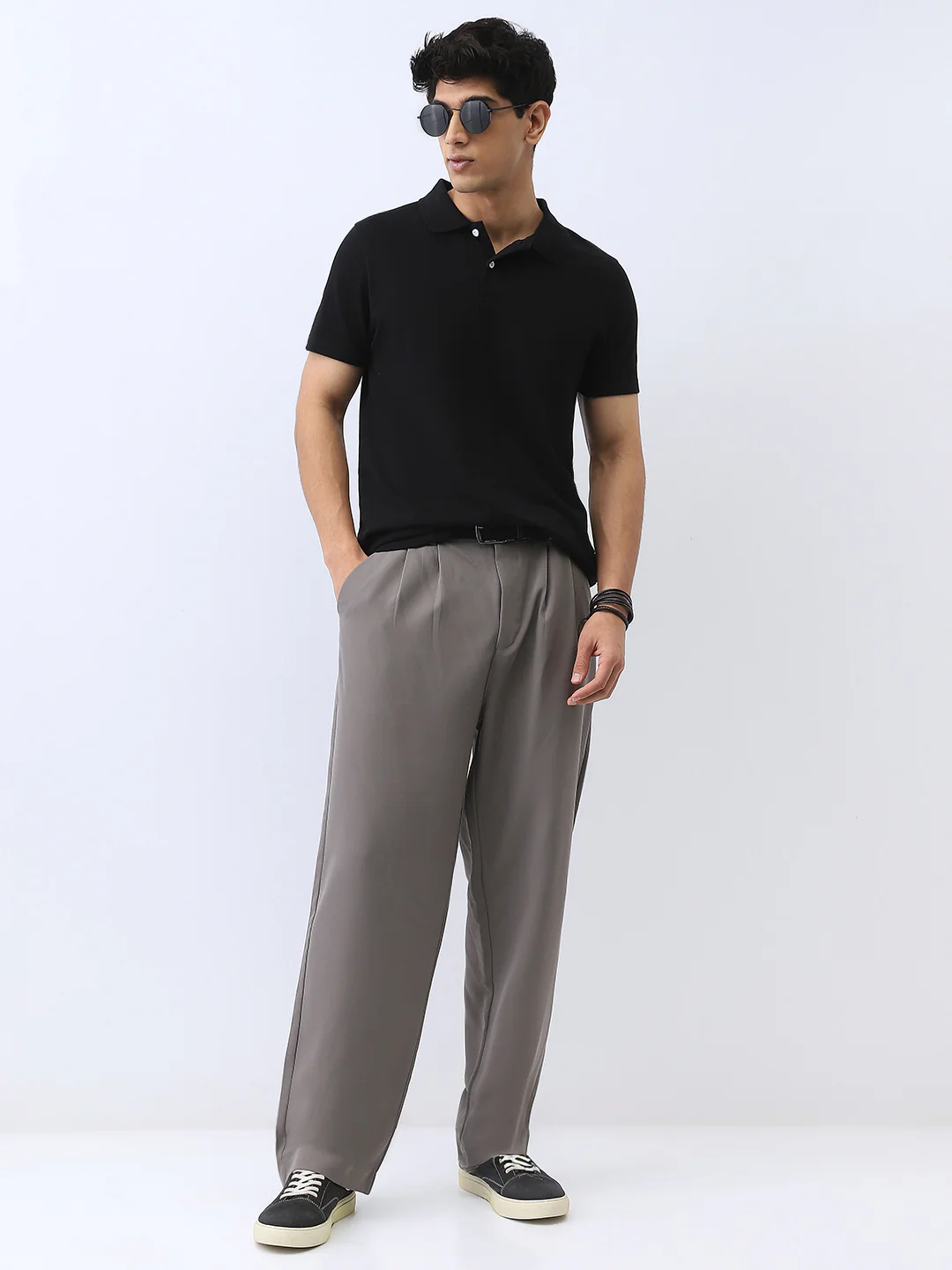 Men's Black Solid Regular Fit Half Sleeve Cotton Polo T-Shirt - Image 5