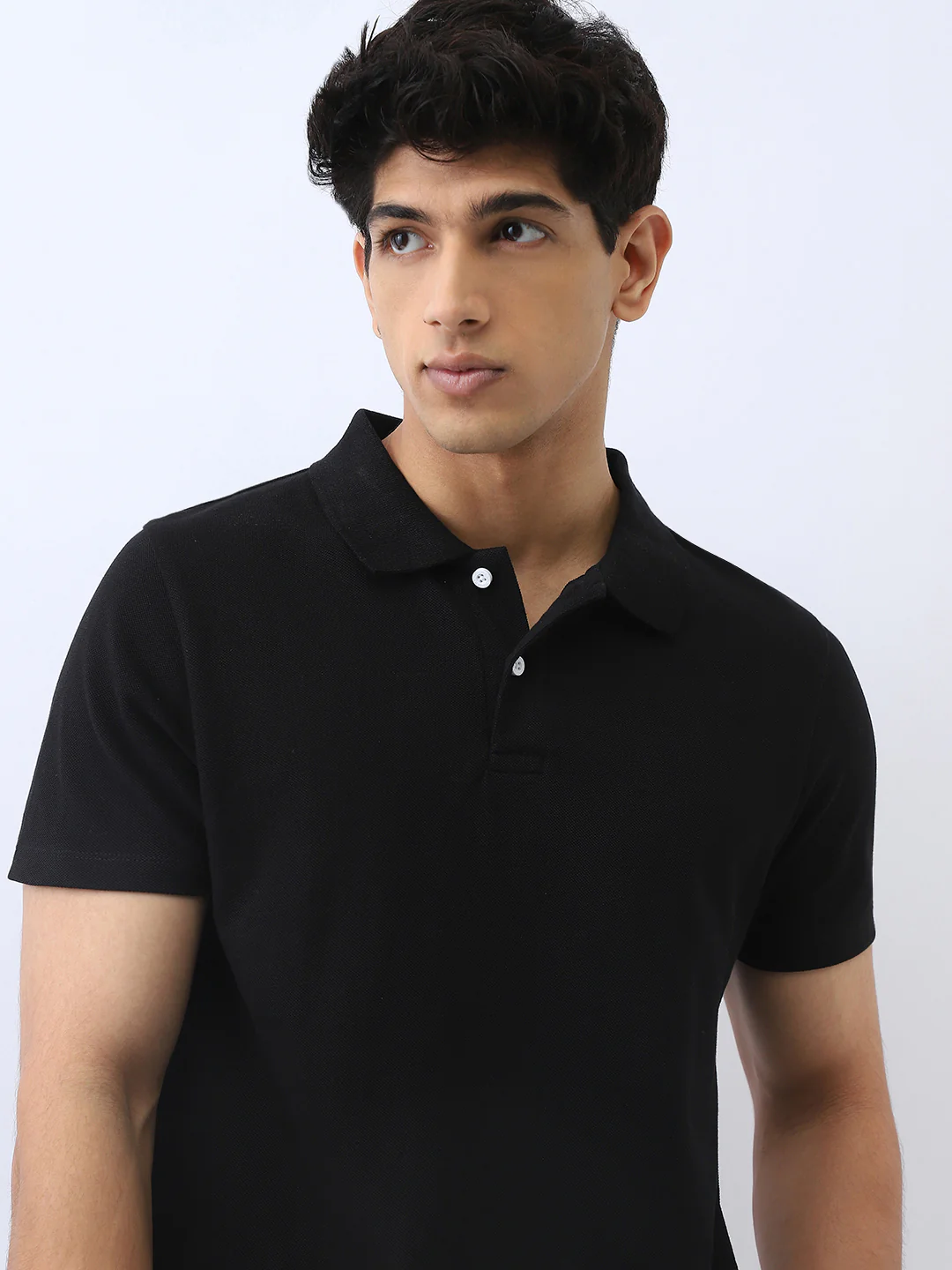 Men's Black Solid Regular Fit Half Sleeve Cotton Polo T-Shirt - Image 6