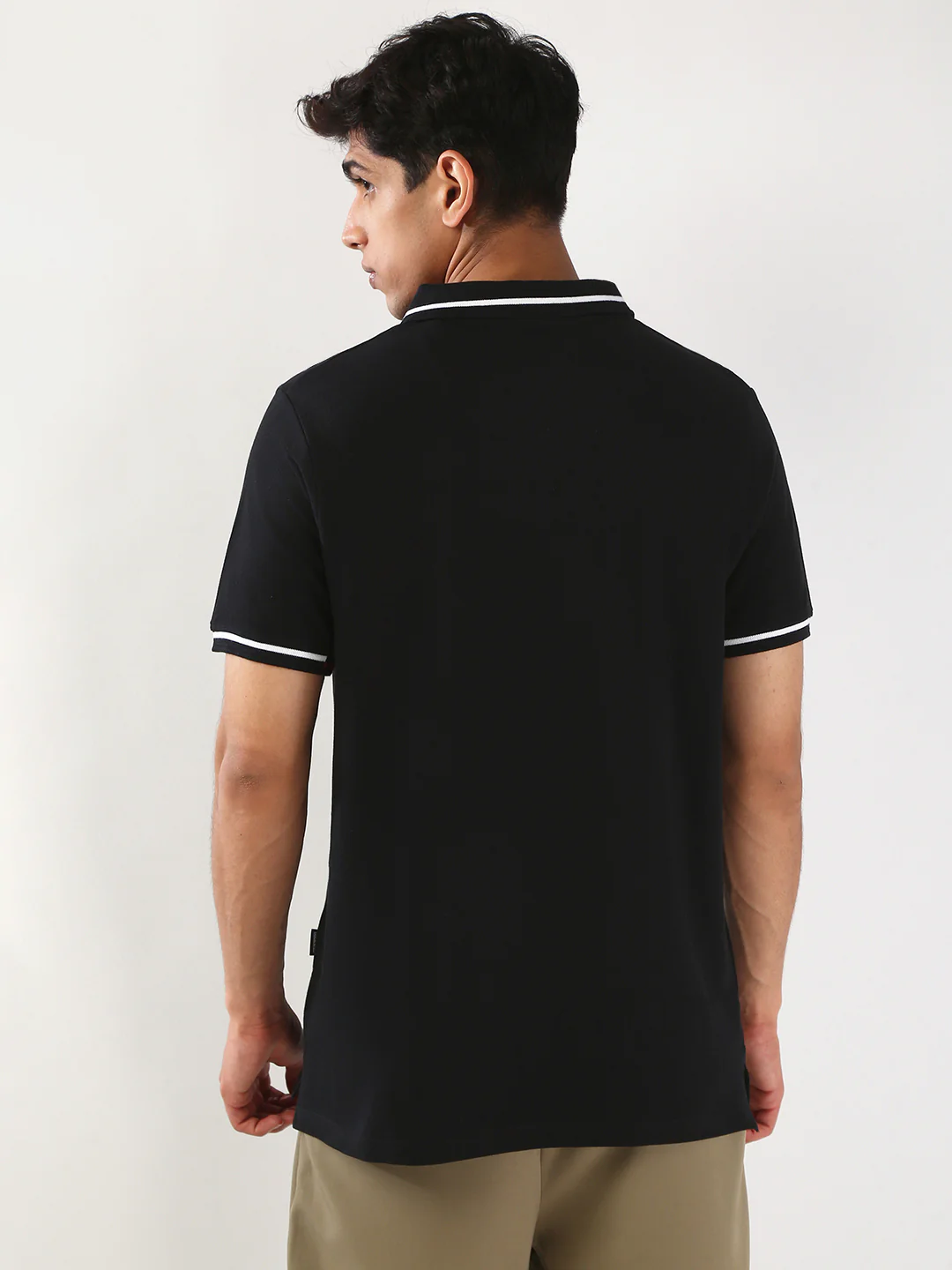 Men's Black Solid Regular Fit Half Sleeve Cotton Polo T-Shirt - Image 3