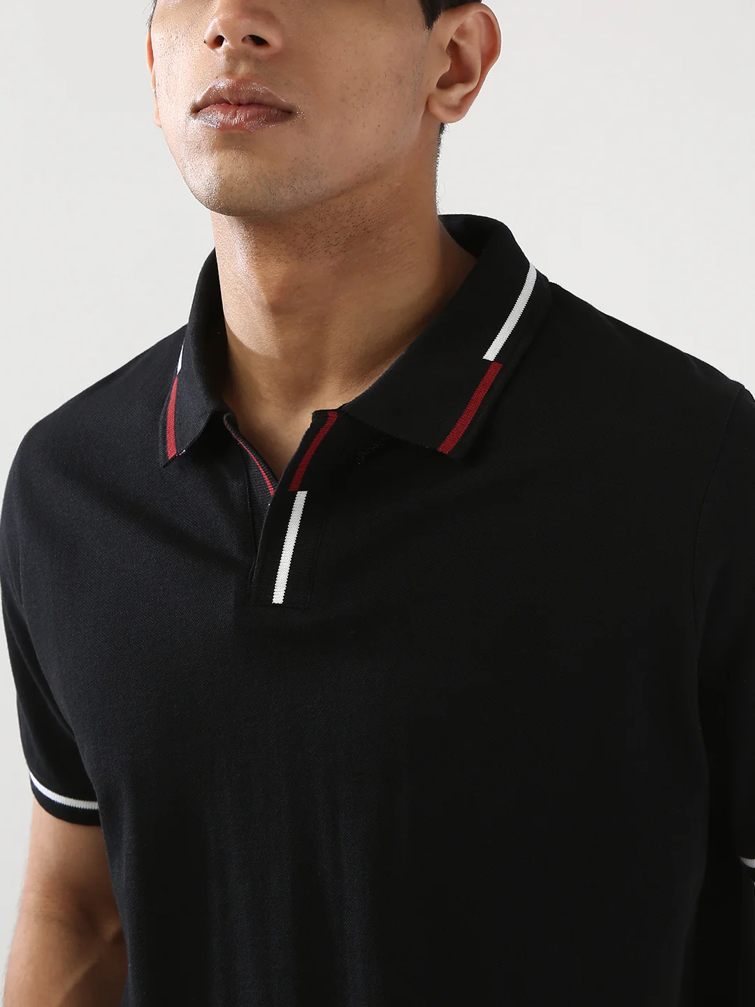 Men's Black Solid Regular Fit Half Sleeve Cotton Polo T-Shirt - Image 5
