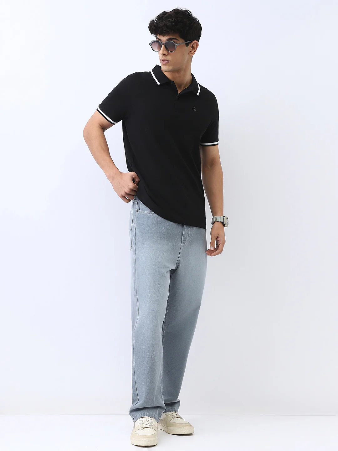 Men's Black Solid Regular Fit Half Sleeve Cotton Polo T-Shirt - Image 4