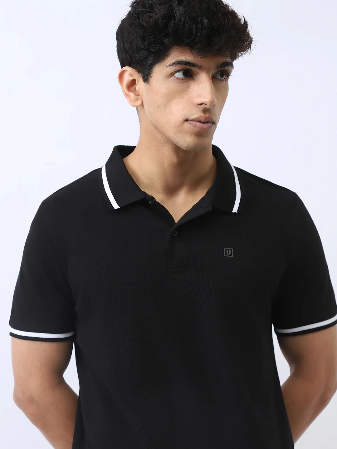 Men's Black Solid Regular Fit Half Sleeve Cotton Polo T-Shirt - Image 5