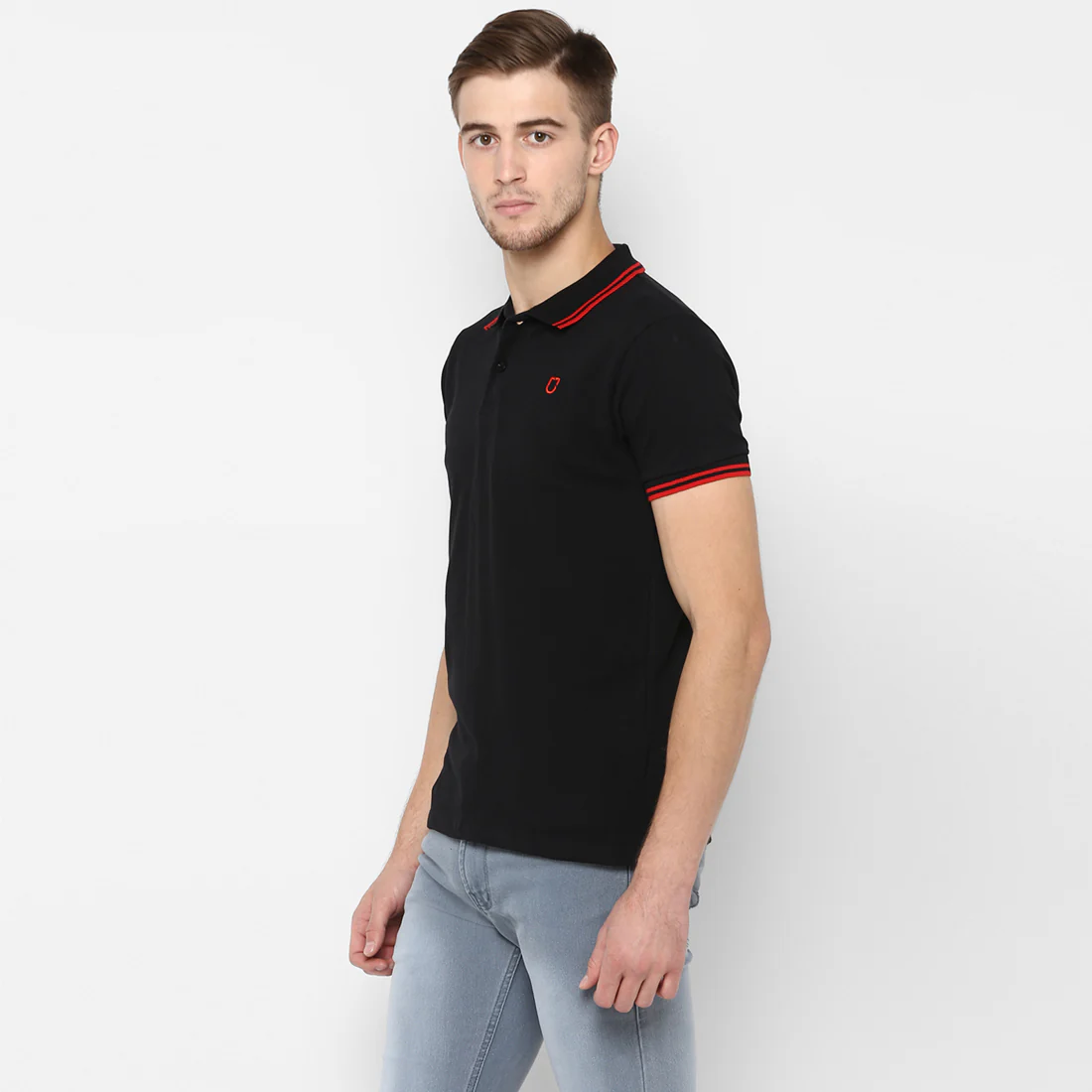Men's Black Solid Slim Fit Half Sleeve Cotton Polo T-Shirt - Image 2
