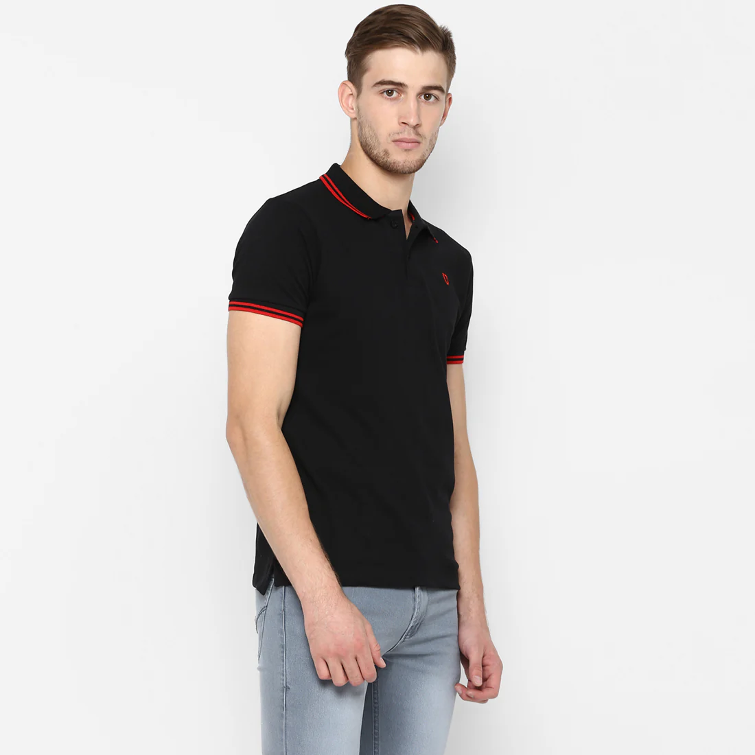 Men's Black Solid Slim Fit Half Sleeve Cotton Polo T-Shirt - Image 3
