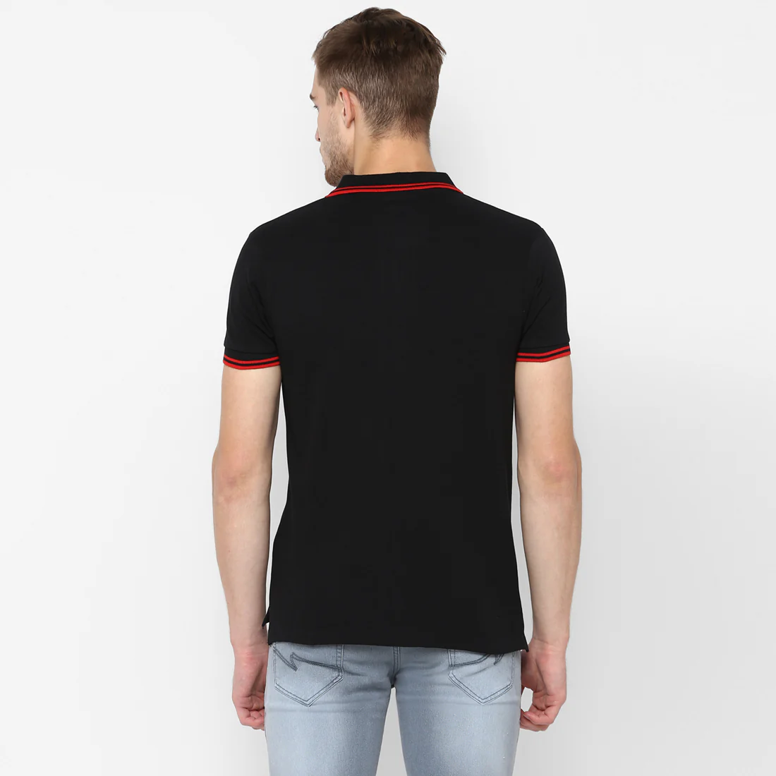 Men's Black Solid Slim Fit Half Sleeve Cotton Polo T-Shirt - Image 4